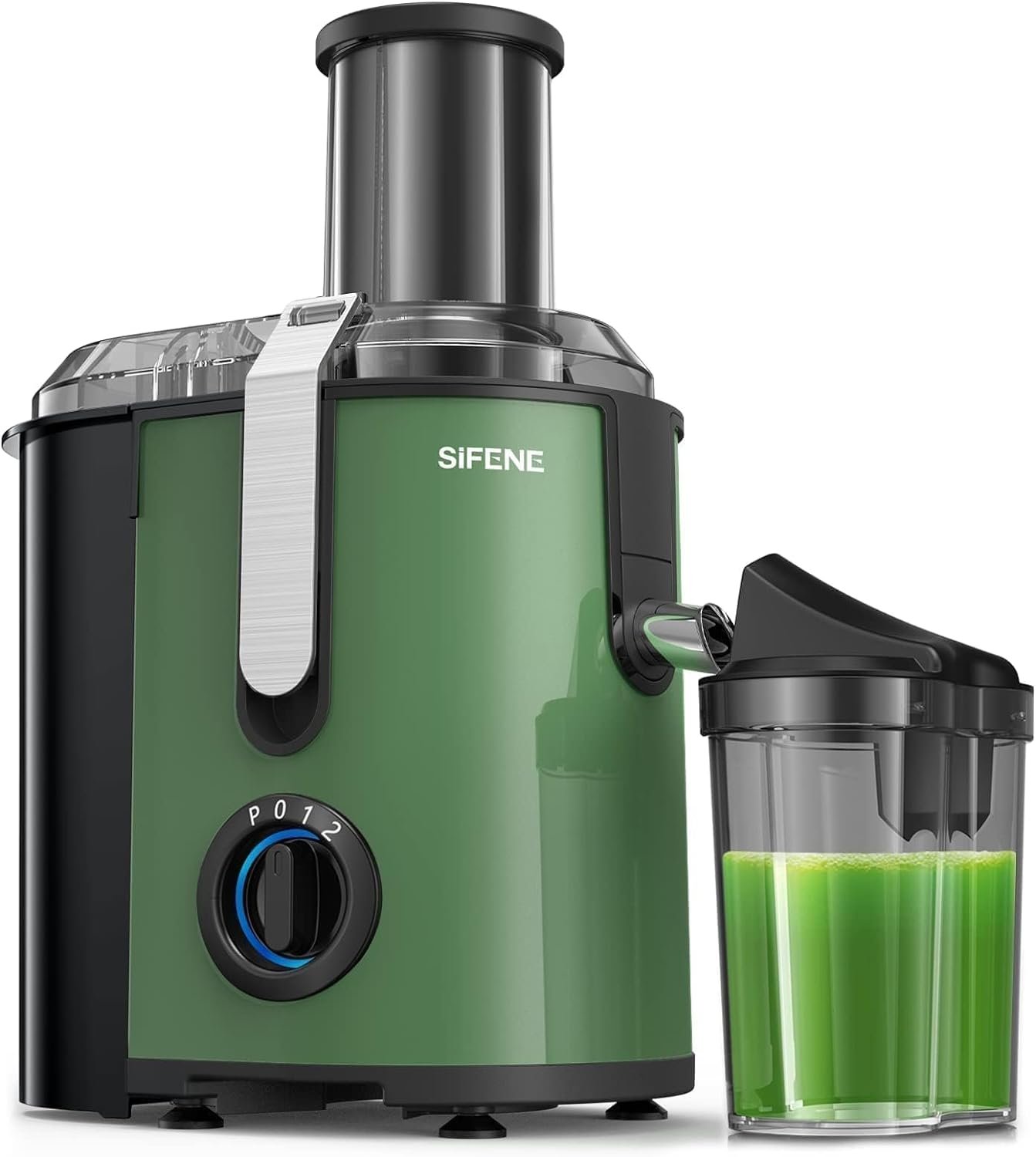 SiFENE 800W Powerful Juicer Machines with 3.2 Big Mouth for Whole Fruits and Veggies, Juice Extractor Maker with 3 Speeds Settings, Easy to Clean, BPA Free, Stainless Steel Green