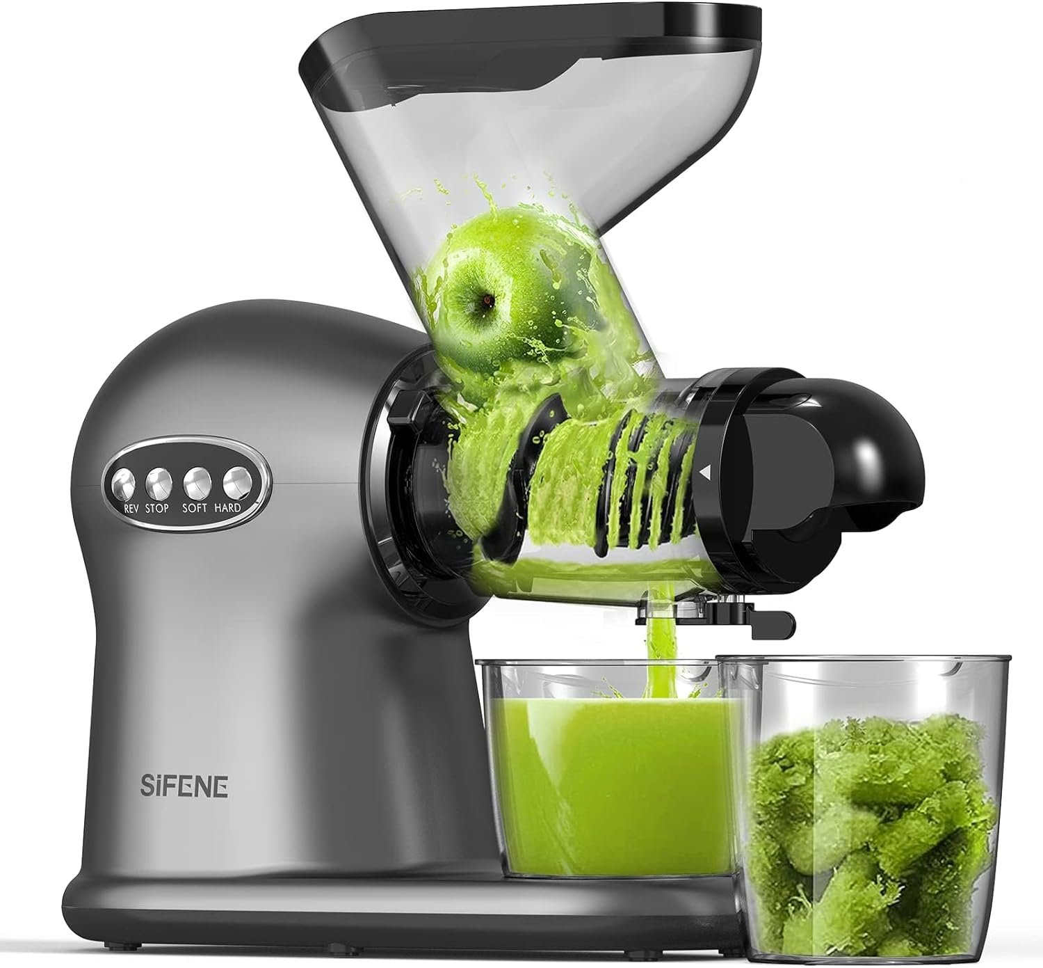 SiFENE Cold Press Juicer Machine, Dual 3 Wide Mouth Slow Masticating Juicer, Anti-Clog Function, Extracts Wheatgrass  Fruit Juice, Easy to Clean, BPA Free for Vegetable and Fruit Juicing, Black