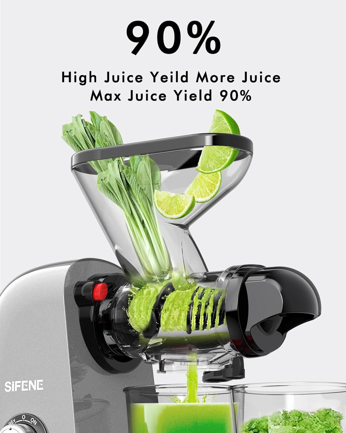 SiFENE Cold Press Juicer Machine, Slow Masticating Juicer, Vegetable and Fruit Juice Extractor Maker Squeezer, Easy to Clean, BPA Free, Red