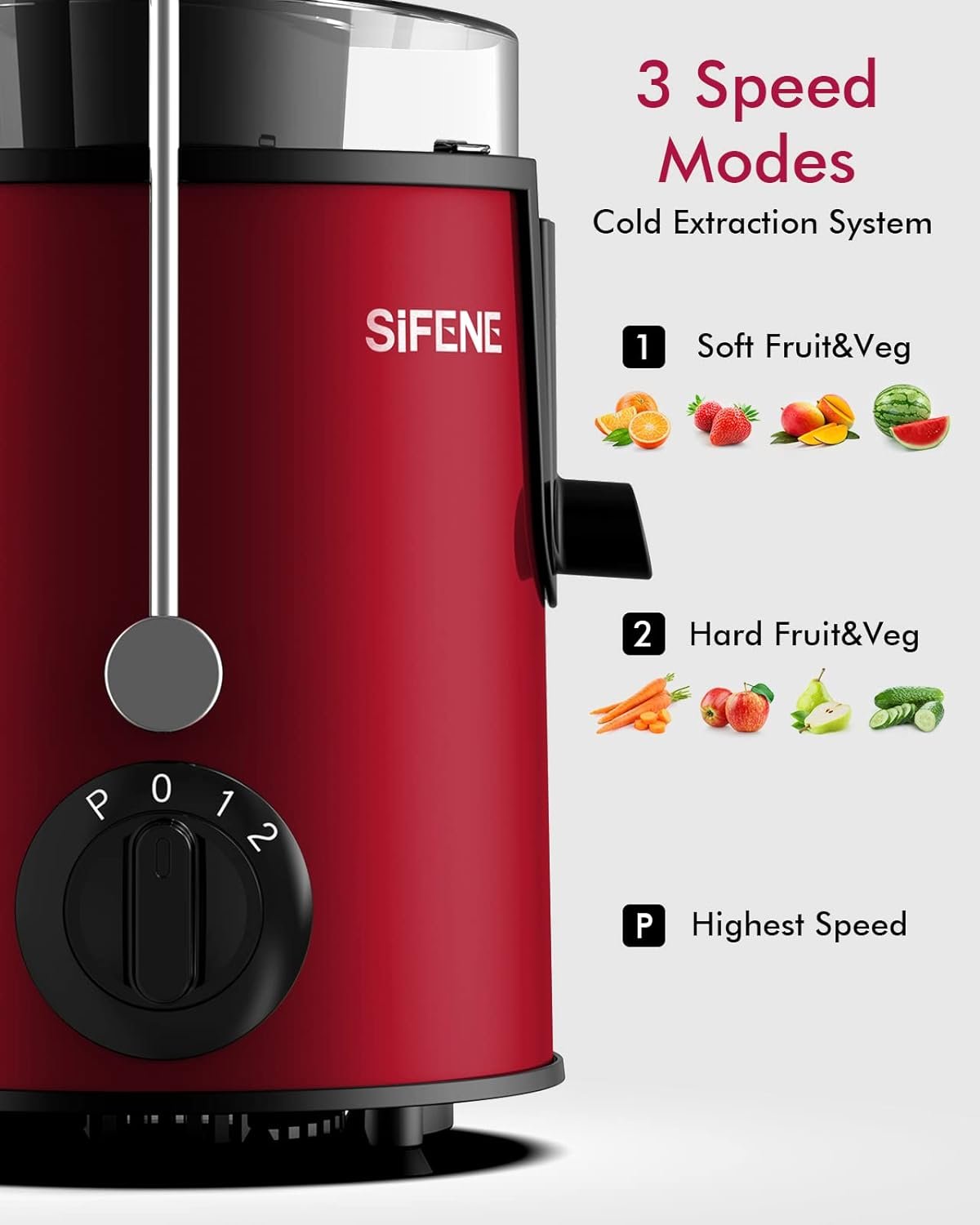 SiFENE Easy-Clean Juicer Machine, 3 Big Mouth Centrifugal Juicer Extractor Maker, Quick Juicing for Vegetables  Fruits, 3 Speed Settings, BPA-Free, Stainless Steel, Gray