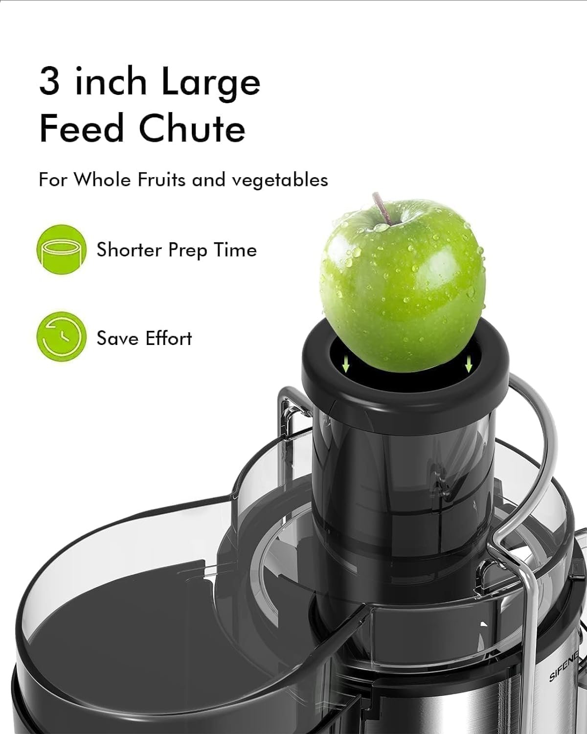 SiFENE Easy-Clean Juicer Machine, 3 Big Mouth Centrifugal Juicer Extractor Maker, Quick Juicing for Vegetables  Fruits, 3 Speed Settings, BPA-Free, Stainless Steel, Gray