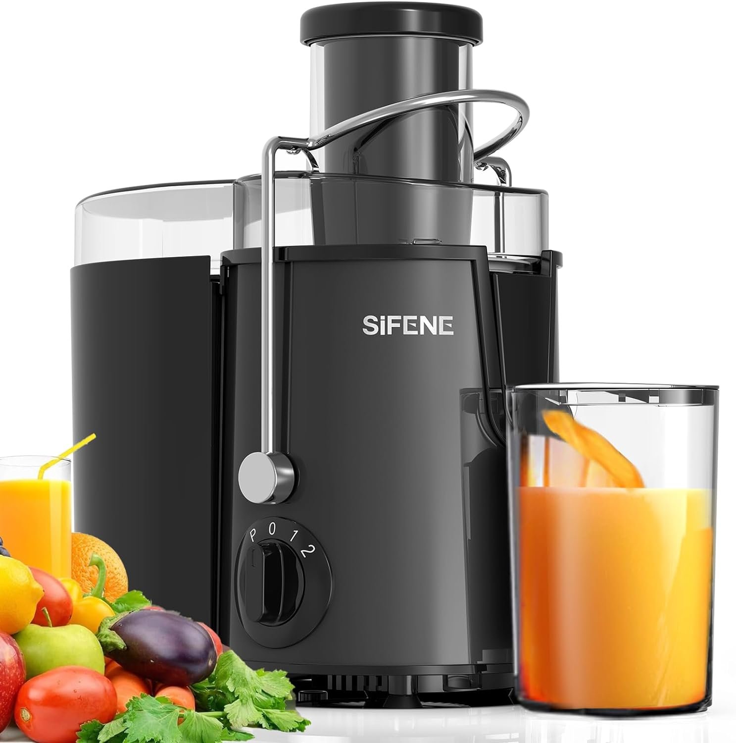 SiFENE Easy-Clean Juicer Machine, 3 Big Mouth Centrifugal Juicer Extractor Maker, Quick Juicing for Vegetables  Fruits, 3 Speed Settings, BPA-Free, Stainless Steel, Gray
