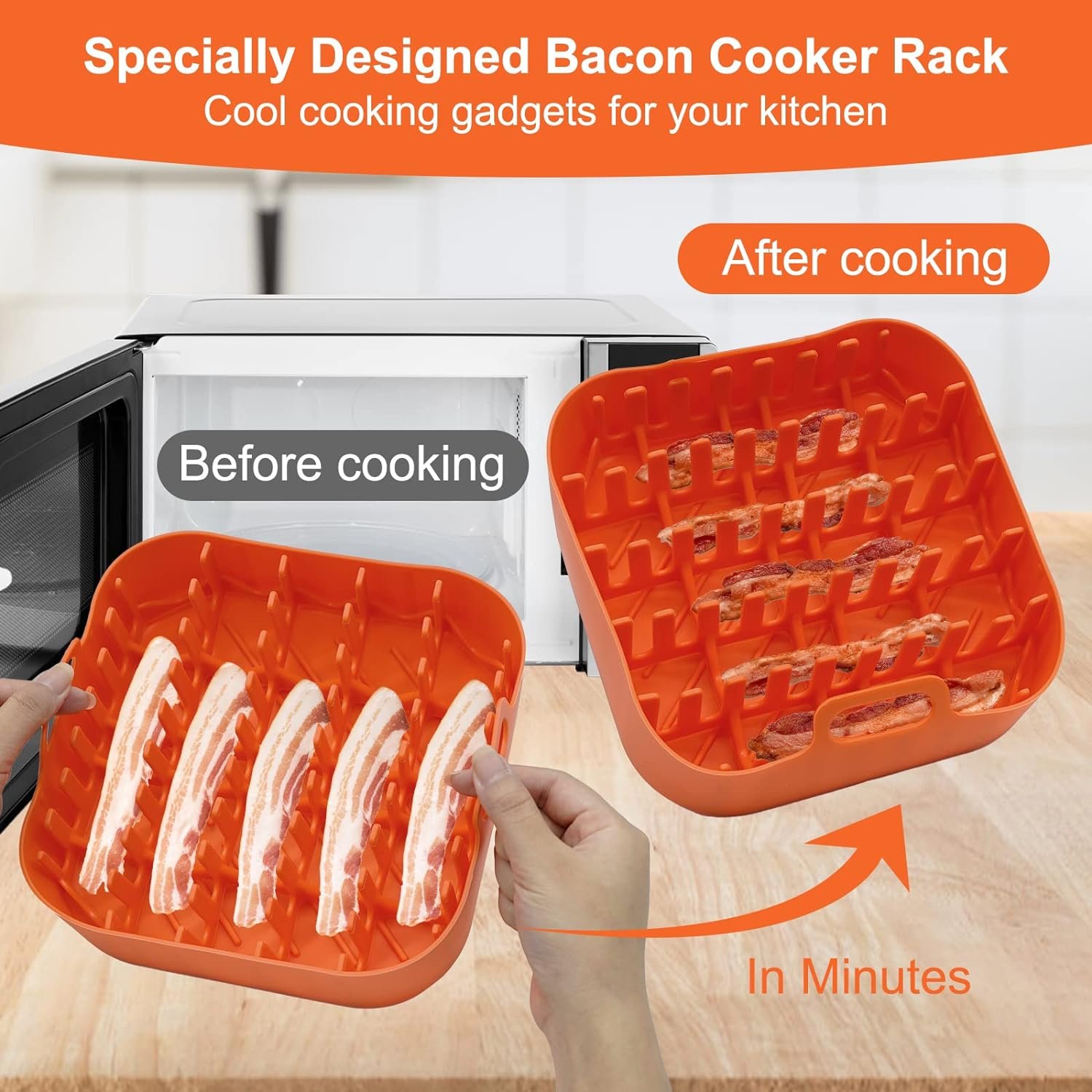 Silicone Bacon Cooker for Microwave Oven, Microwave Bacon Cooker Tray Bacon Rack Tray and Grease Catcher, Non-Stick, Perfect for Oven, Air Fryer Cooking Bacon, sausage, Pizza Rolls  Taquitos