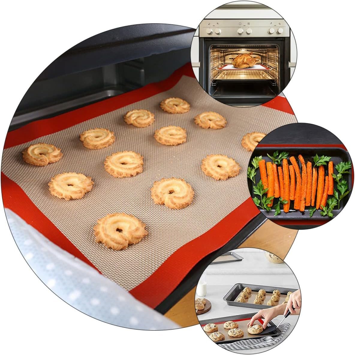 Silicone Baking Mat Baking Oven Mat Pastry Rolling Mat Macaron Making Mat Rolling Dough Mat Roasting Pan Baking Pans Bakeware Liner Red Platinum Nonstick