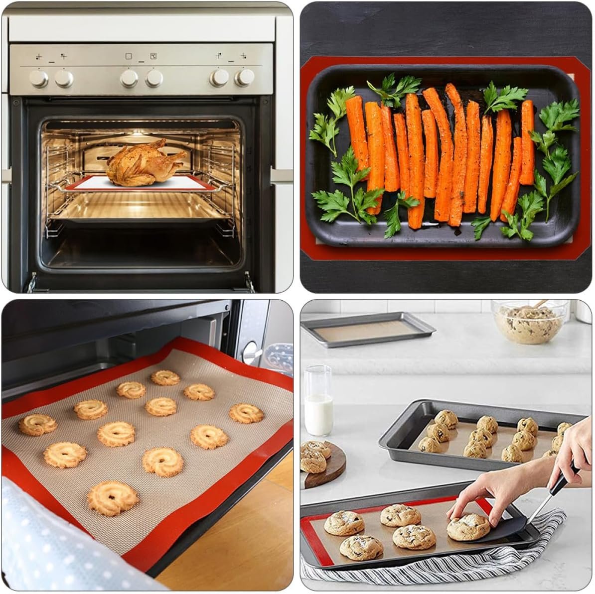 Silicone Baking Mat Baking Oven Mat Pastry Rolling Mat Macaron Making Mat Rolling Dough Mat Roasting Pan Baking Pans Bakeware Liner Red Platinum Nonstick