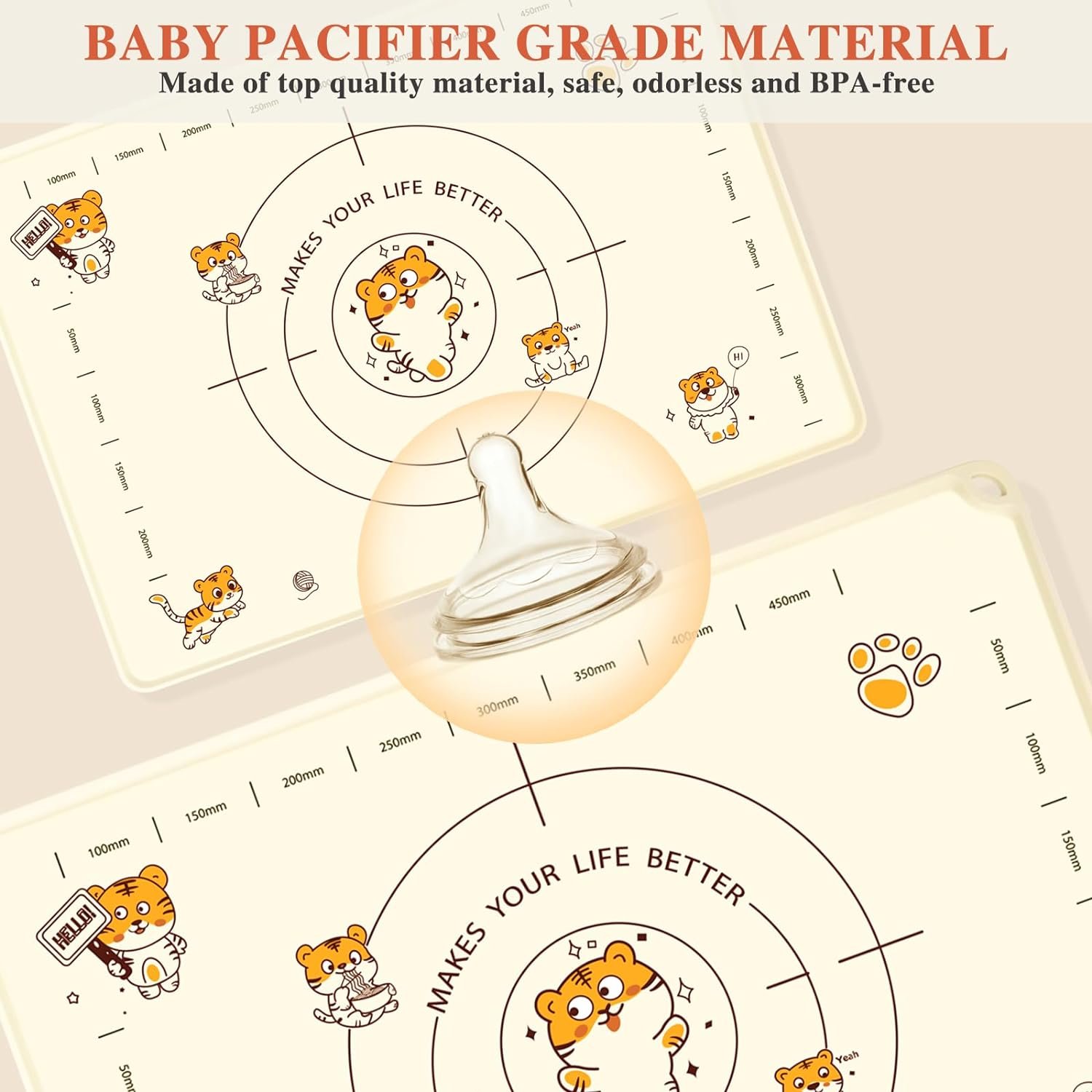 Silicone Baking Mat with Rolling Pin Dough Scraper, Extra Thick Non-Stick Kneading Mat Set with Measurements and Thickened Edge, Non-Slip Baking Mat for Pastry Cookie Pizza Pasta Fondant (34 x 24)