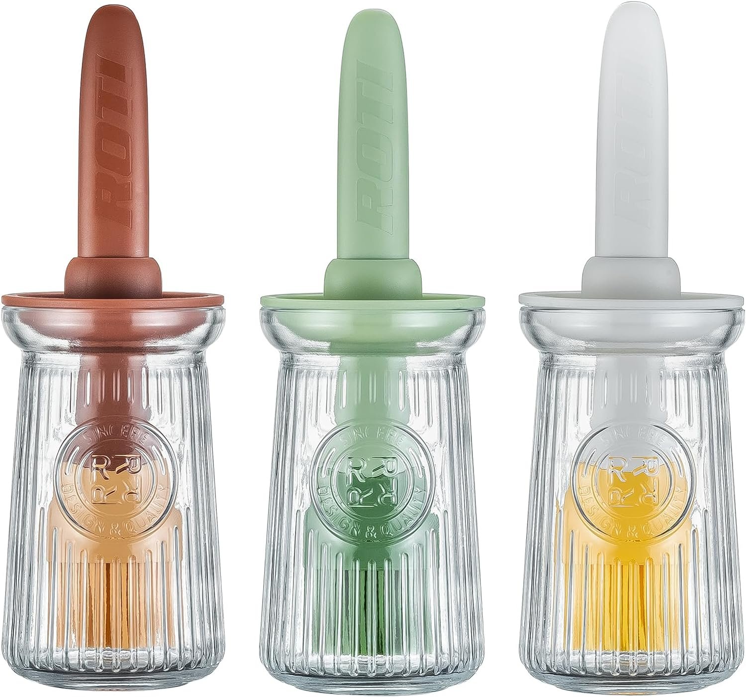 Silicone Basting Pastry Brushes Set of 3 with Oil Dispenser 2 in 1 Heat Resistant Pastry Brushes Spread Oil Butter Sauce Marinades for BBQ Grill Barbecue Baking Kitchen Cooking BPA Free