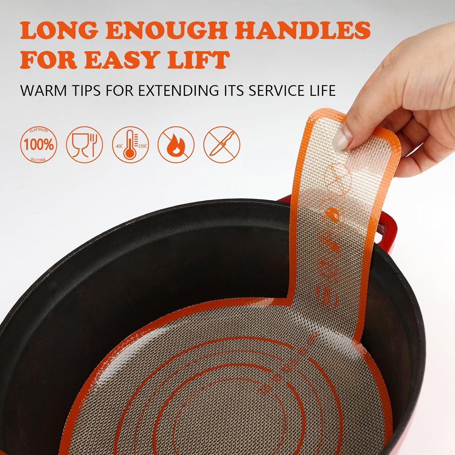 Silicone Bread Sling Dutch Oven, 1 Set Silicone Bread Baking Mats, Food-grade Silicone Dutch Oven Liners, Non-Stick Thick Baking Sheet Liner with Extra Long Handles for Transferable Dough