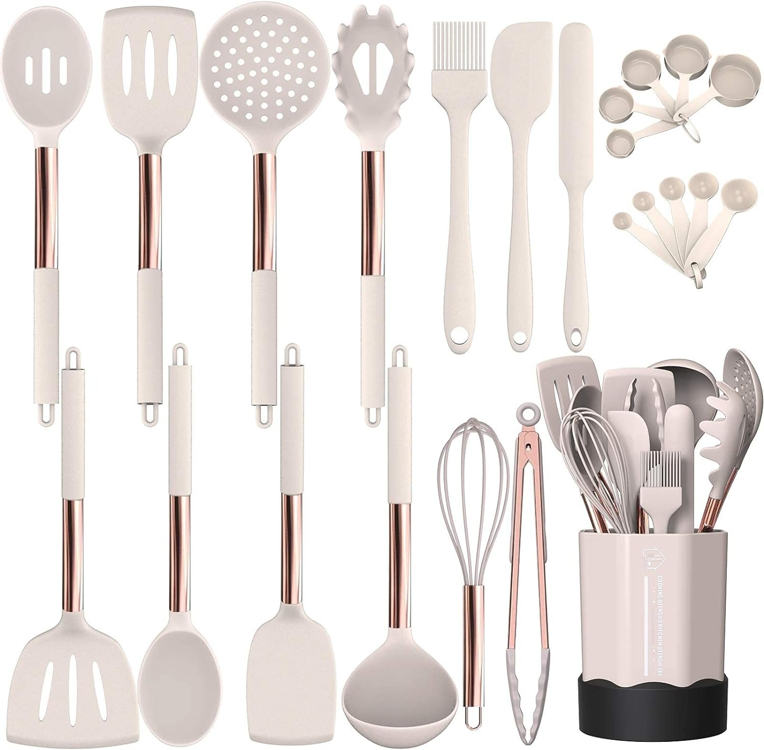 Silicone Cooking Utensil Set, Fungun Kitchen Utensils Set with Copper Handle 24 Pcs Kitchen Gadgets Tools Set, Non-stick Heat Resistant Kitchen Spatulas Set - Khaki… Silicone Cooking Utensil Set, Fungun Kitchen Utensils Set with Copper Handle 24 Pcs Kitchen Gadgets Tools Set, Non-stick Heat Resistant Kitchen Spatulas Set - Khaki…