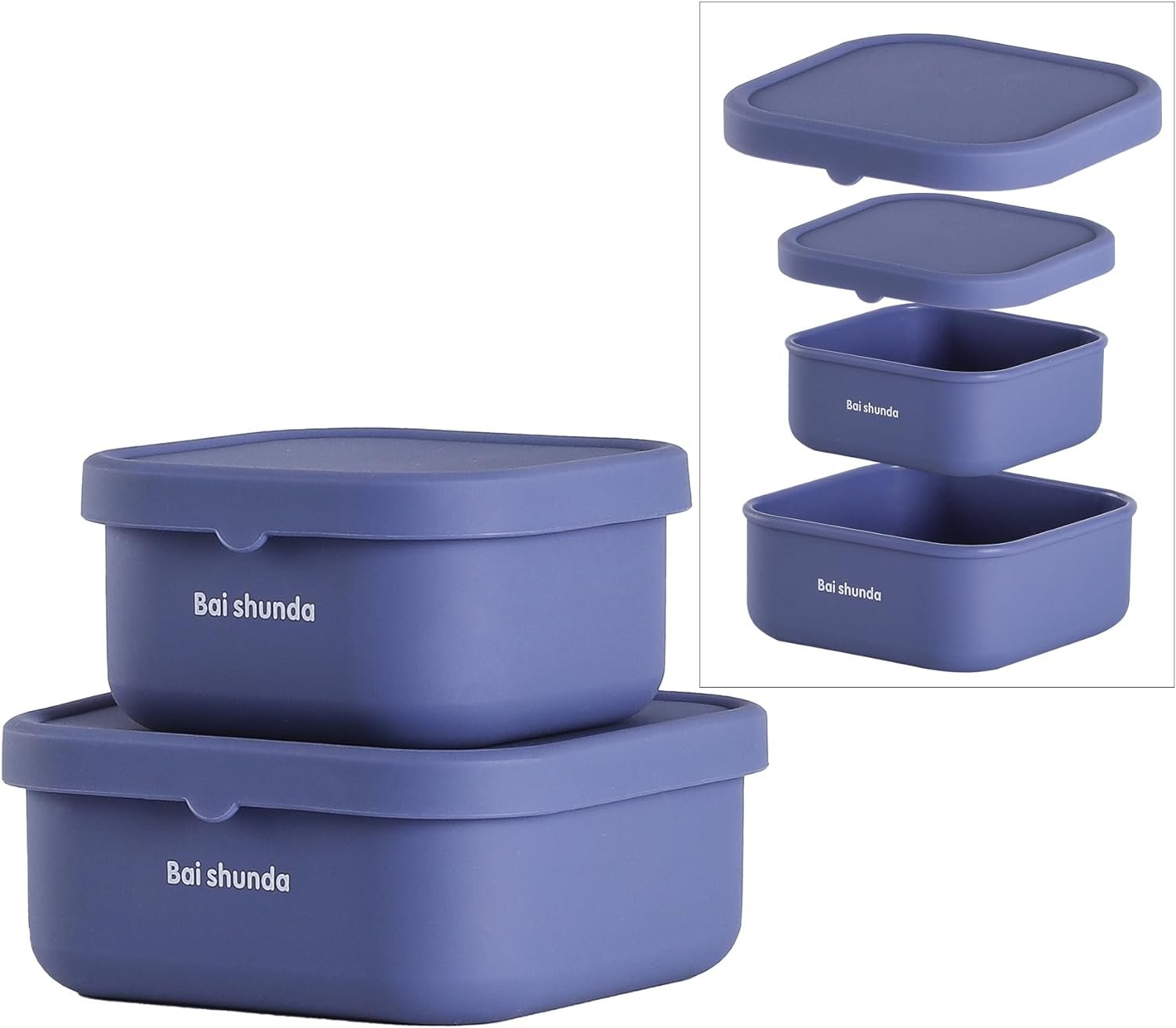 Silicone Food Container Set With Lid Food Safe BPA Free Bento Box Dishwasher Microwave Oven and Freezer Safe For Salads Snacks Meal Prep StorageTo-Go Sealed bowl (12.6oz + 21oz)（Purple）