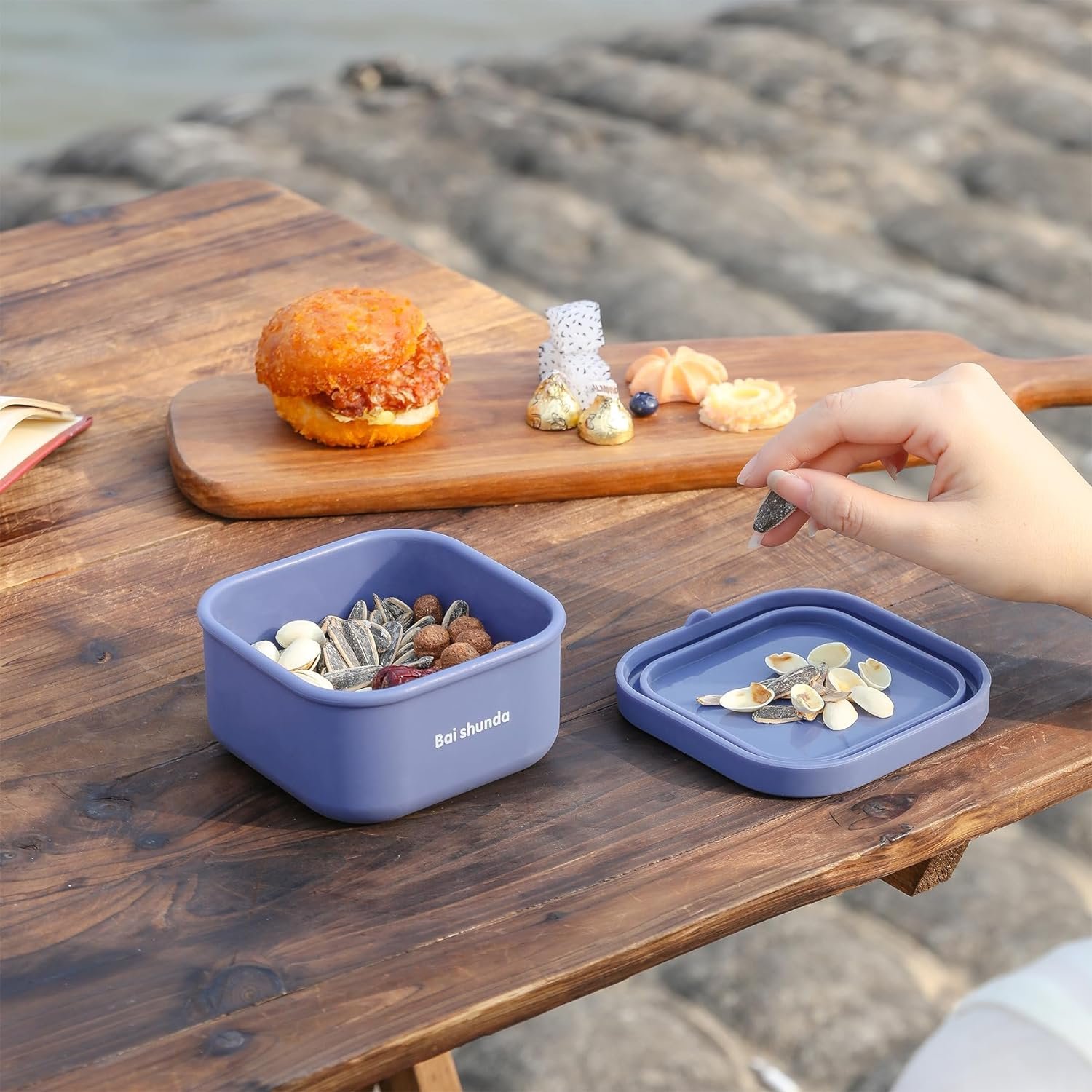 Silicone Food Container Set With Lid Food Safe BPA Free Bento Box Dishwasher Microwave Oven and Freezer Safe For Salads Snacks Meal Prep StorageTo-Go Sealed bowl (12.6oz + 21oz)（Purple）