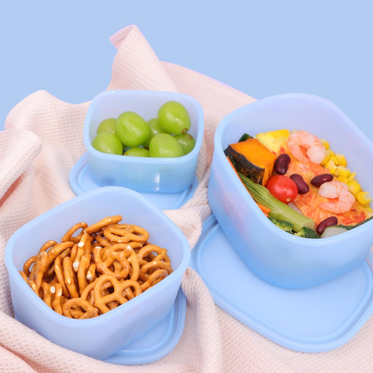 Silicone Food Storage Containers with Airtight Lids, Set of 6, 8oz + 16oz + 24oz, Nesting Meal Prep Container for Lunch, Leftovers, Fruits, Dishwasher  Microwave  Freezer Safe, Green + Blue Silicone Food Storage Containers with Airtight Lids, Set of 6, 8oz + 16oz + 24oz, Nesting Meal Prep Container for Lunch, Leftovers, Fruits, Dishwasher  Microwave  Freezer Safe, Green + Blue