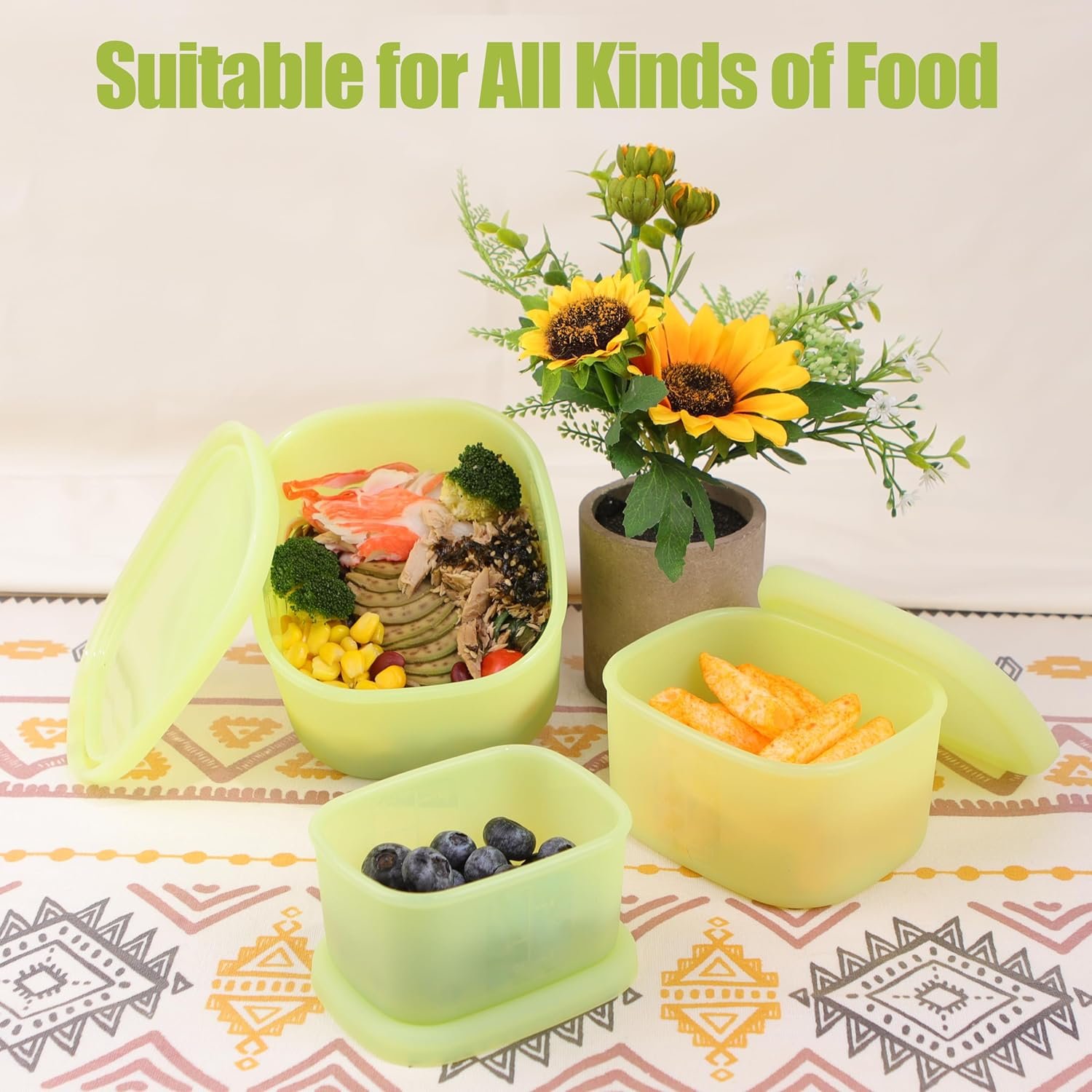 Silicone Food Storage Containers with Airtight Lids, Set of 6, 8oz + 16oz + 24oz, Nesting Meal Prep Container for Lunch, Leftovers, Fruits, Dishwasher  Microwave  Freezer Safe, Green + Blue Silicone Food Storage Containers with Airtight Lids, Set of 6, 8oz + 16oz + 24oz, Nesting Meal Prep Container for Lunch, Leftovers, Fruits, Dishwasher  Microwave  Freezer Safe, Green + Blue