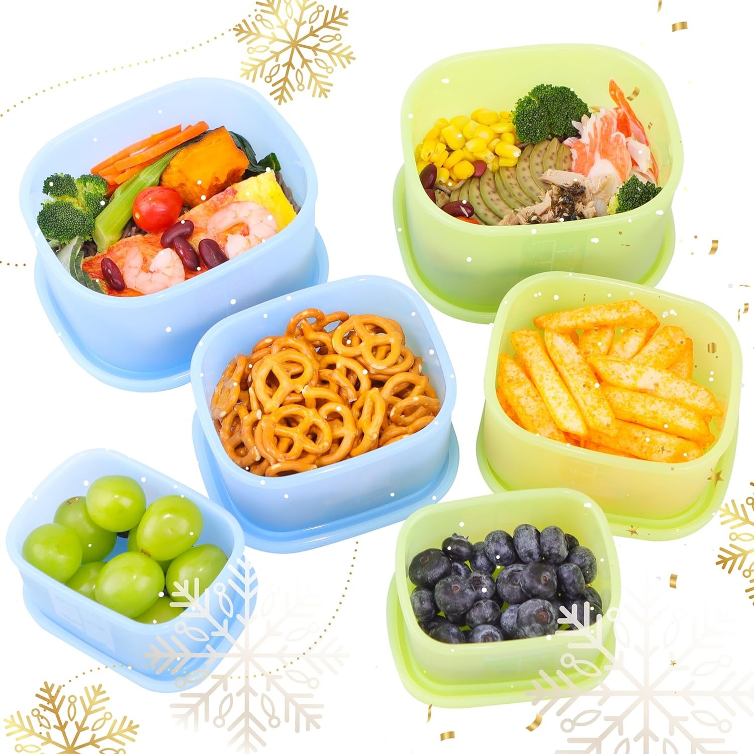 Silicone Food Storage Containers with Airtight Lids, Set of 6, 8oz + 16oz + 24oz, Nesting Meal Prep Container for Lunch, Leftovers, Fruits, Dishwasher  Microwave  Freezer Safe, Green + Blue Silicone Food Storage Containers with Airtight Lids, Set of 6, 8oz + 16oz + 24oz, Nesting Meal Prep Container for Lunch, Leftovers, Fruits, Dishwasher  Microwave  Freezer Safe, Green + Blue
