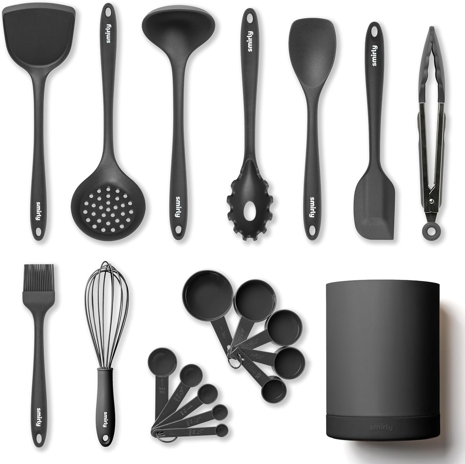 Silicone Kitchen Utensils Set  Holder: Cooking Utensils Set - Kitchen Essentials for New Home  1st Apartment- Silicone Spatula Set, Cooking Spoons for Nonstick Cookware (Stainless Steel, Black) Silicone Kitchen Utensils Set  Holder: Cooking Utensils Set - Kitchen Essentials for New Home  1st Apartment- Silicone Spatula Set, Cooking Spoons for Nonstick Cookware (Stainless Steel, Black)