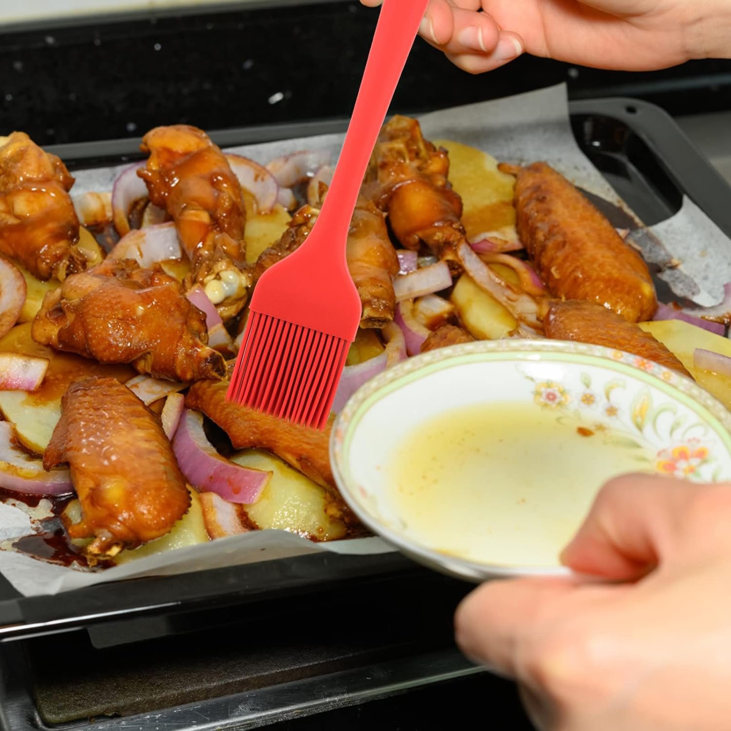 Silicone Pastry Brush, 3 Pcs Silicone Brushes, Basting Brush for Cooking, Pastry Brush for Baking, BBQ, Grilling, Heat Resistant, Dishwasher Safe (Red)