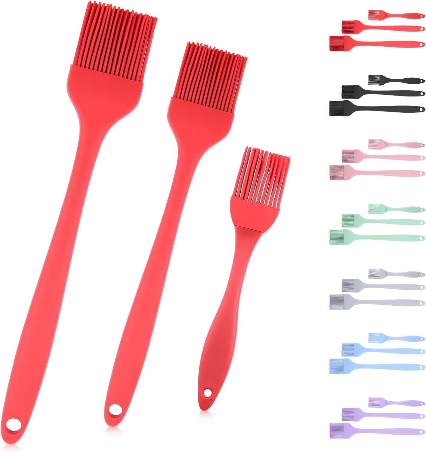Silicone Pastry Brush, 3 Pcs Silicone Brushes, Basting Brush for Cooking, Pastry Brush for Baking, BBQ, Grilling, Heat Resistant, Dishwasher Safe (Red)