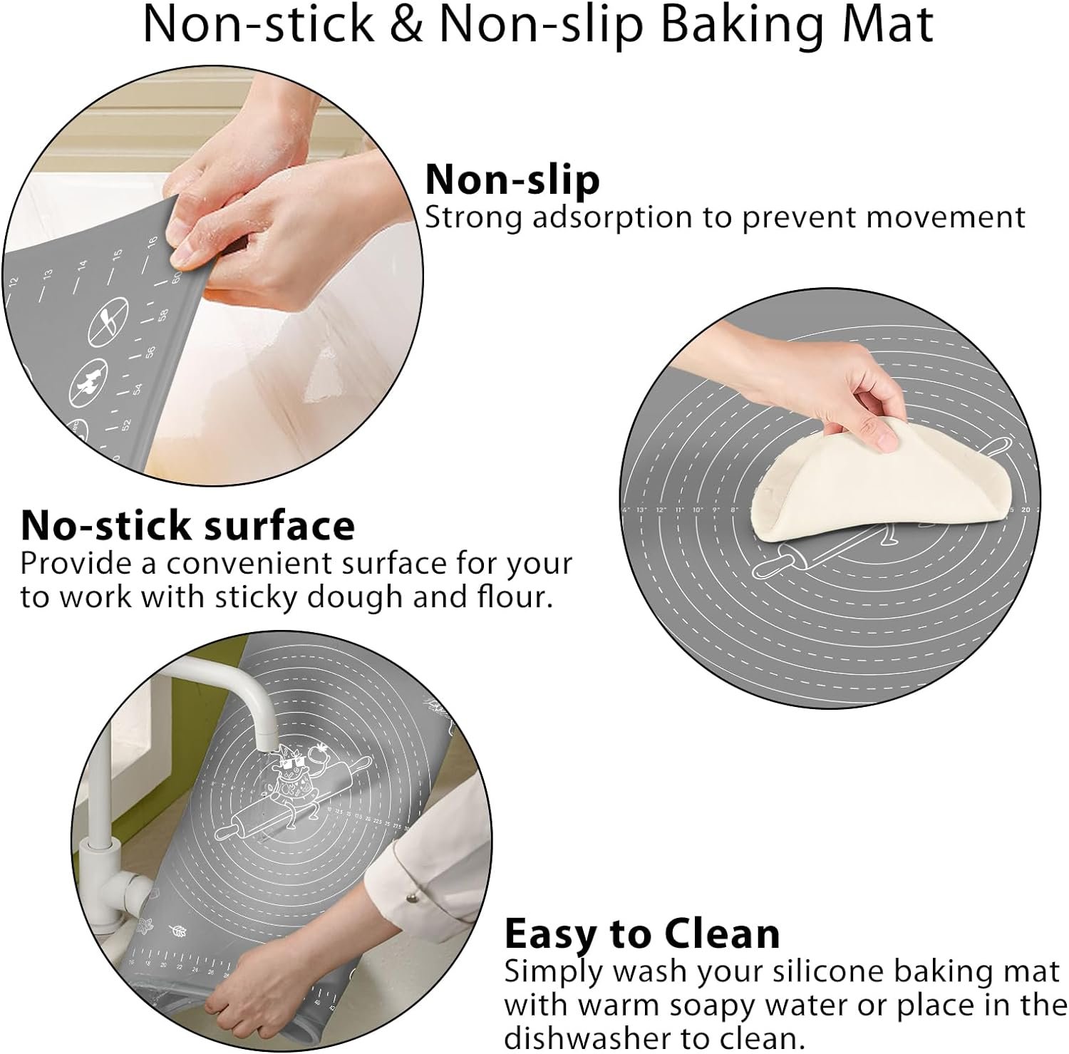 Silicone Pastry Mat Extra Thick Non-stick Baking Mat, 32 x 24 Rolling Dough With Measurements Non-slip Silicone Mat, Kneading Mat, Counter Mat, Dough Mat with Edge Heightening