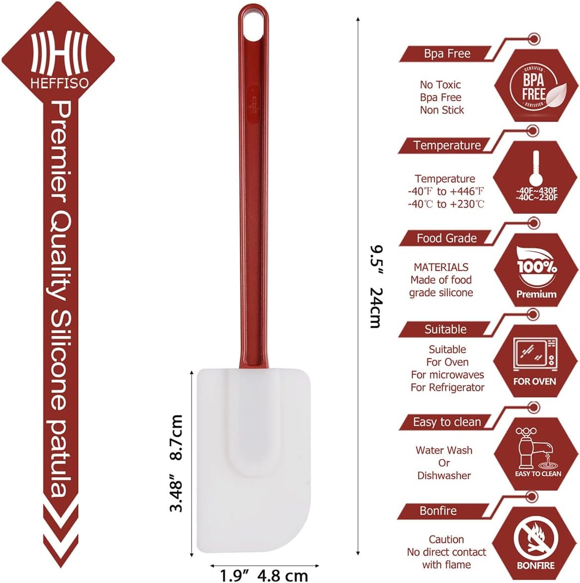 Silicone Rubber Spatula and Spoon Rubber Spatula Set of 3, High Heat Spatula Spoon, Commercial Spatula for Cooking, Commercial Rubber Spatula (3 Scrapers (9.5 Inches))