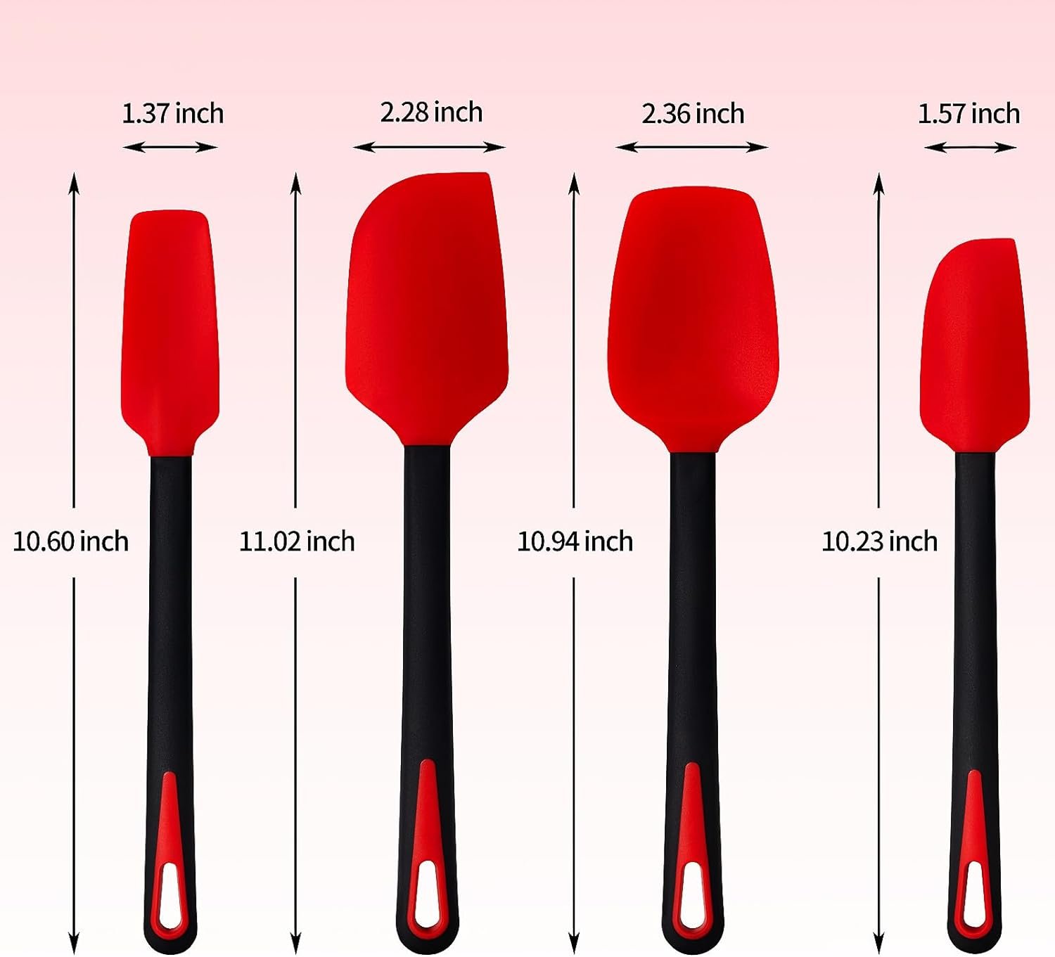 Silicone Spatula - Heat Resistant Rubber Spatulas for Cooking  Baking - Set of 4 - Red  Black