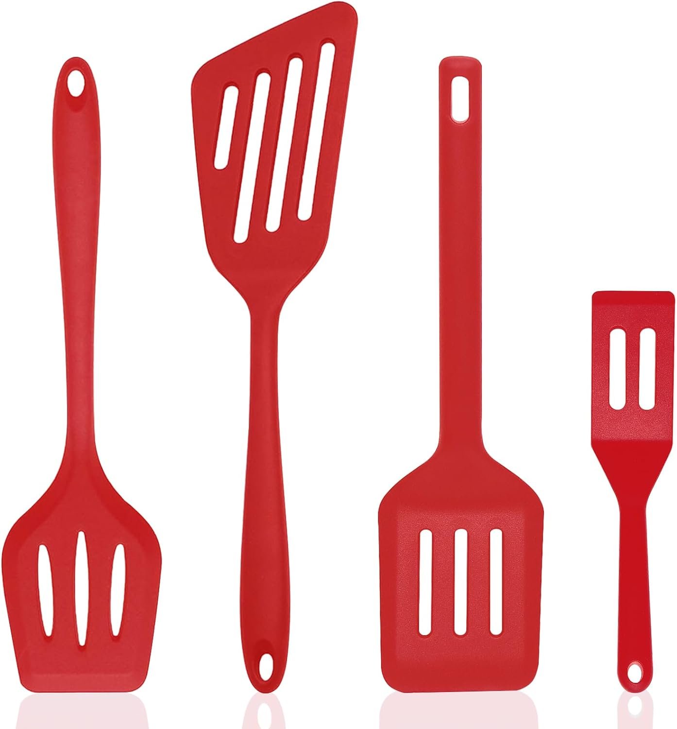 Silicone Spatula Set of 4, Non Stick Pan Silicone Spatula Turner, Silicone Slotted Fish Turner Easy to Clean, Slotted Spatula for Eggs, Pancakes(Red)