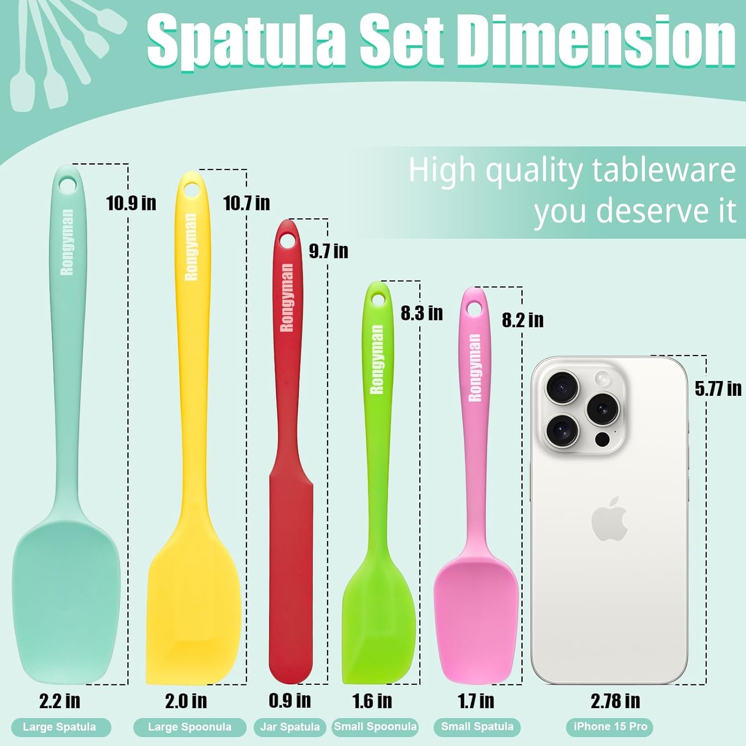 Silicone Spatula Set of 5 Spatulas Silicone Heat Resistant 446°F Kitchen Spatulas for Baking, Cooking and Mixing,Non Stick Cookware Food Grade, BPA Free, Dishwasher Safe, Multicolor