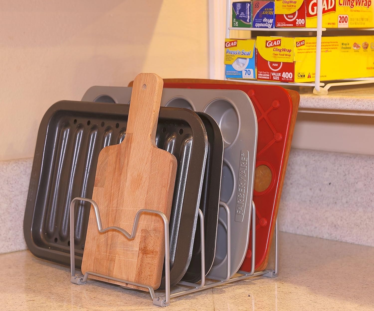 Simple Houseware 2PK Kitchen Cabinet Pan and Pot Lid Organizer Rack, Total 6 Compartments, Silver Simple Houseware 2PK Kitchen Cabinet Pan and Pot Lid Organizer Rack, Total 6 Compartments, Silver