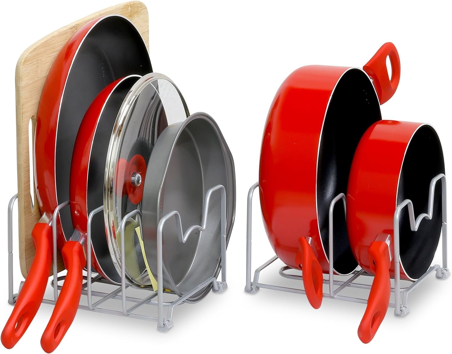 Simple Houseware 2PK Kitchen Cabinet Pan and Pot Lid Organizer Rack, Total 6 Compartments, Silver Simple Houseware 2PK Kitchen Cabinet Pan and Pot Lid Organizer Rack, Total 6 Compartments, Silver