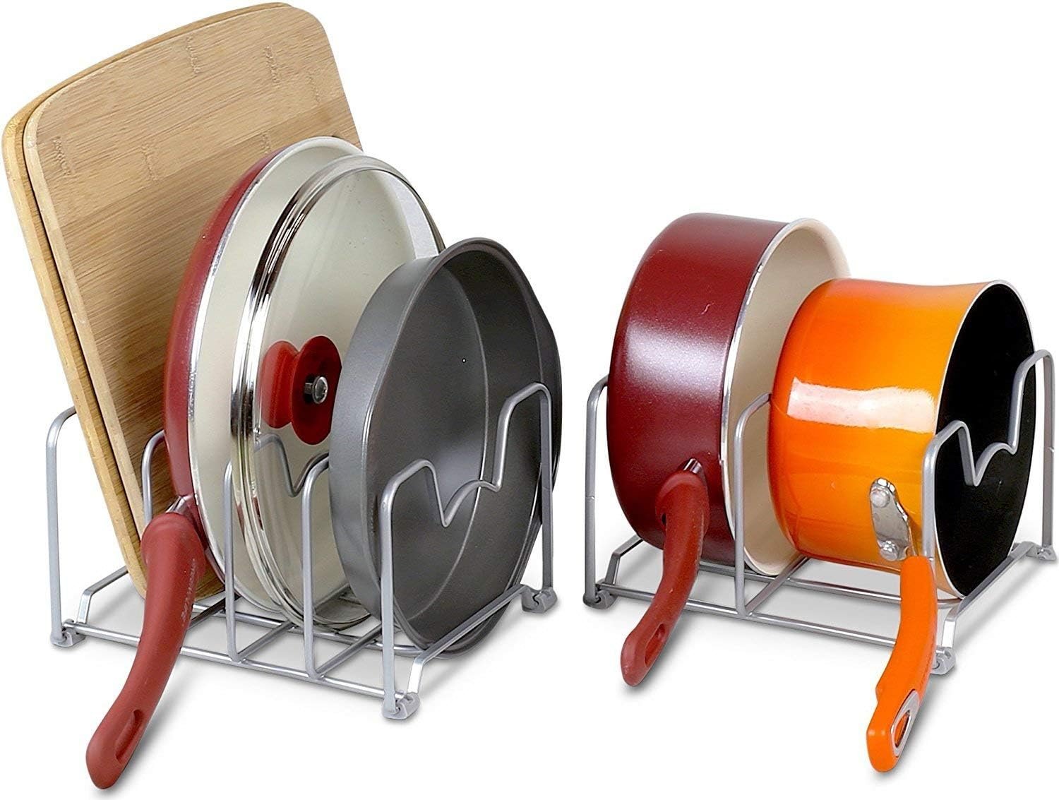 Simple Houseware 2PK Kitchen Cabinet Pan and Pot Lid Organizer Rack, Total 6 Compartments, Silver Simple Houseware 2PK Kitchen Cabinet Pan and Pot Lid Organizer Rack, Total 6 Compartments, Silver