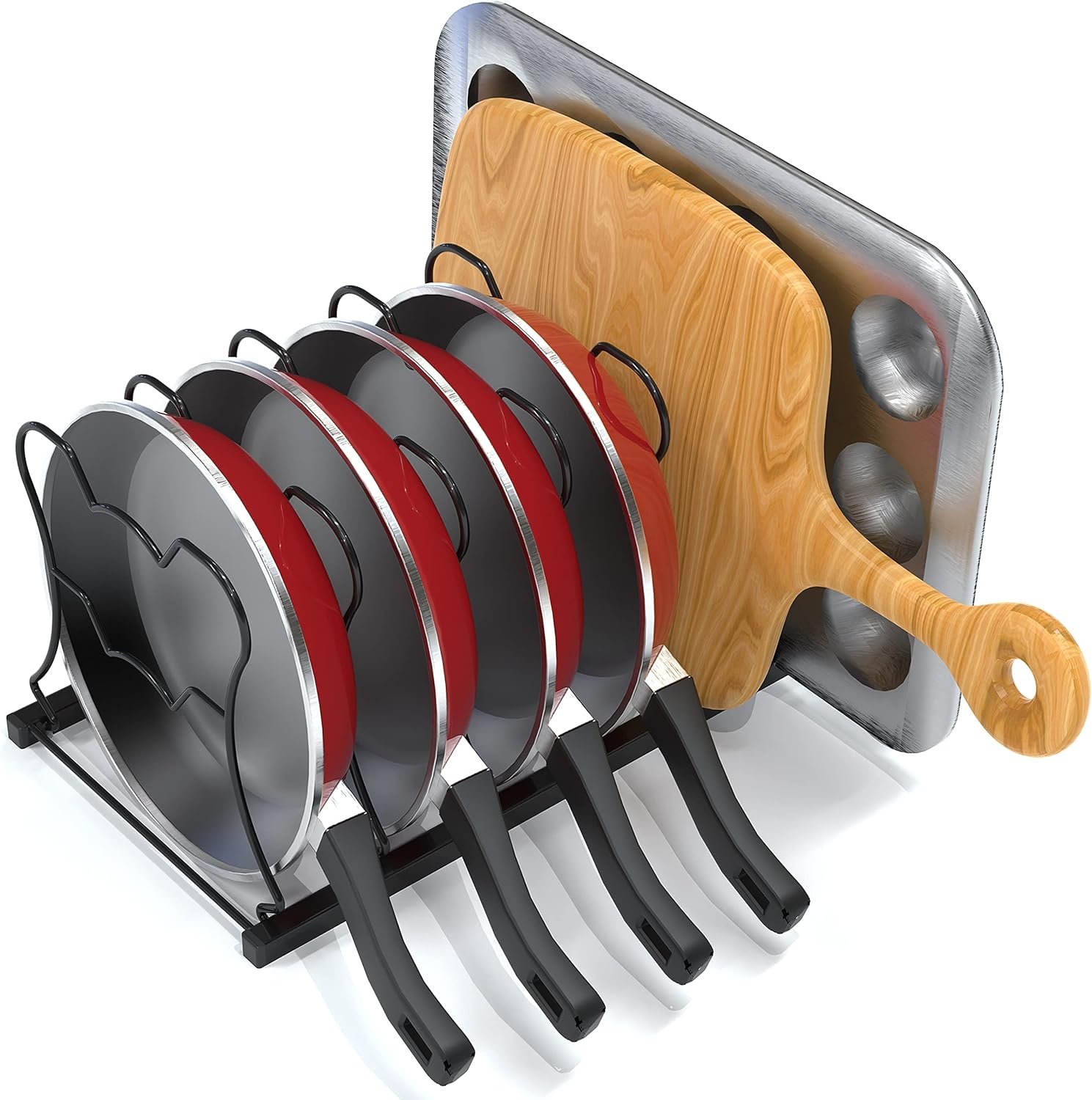 Simple Houseware 7 Adjustable Compartments Pot and Pan Organizer Rack Lid Holder, Chrome