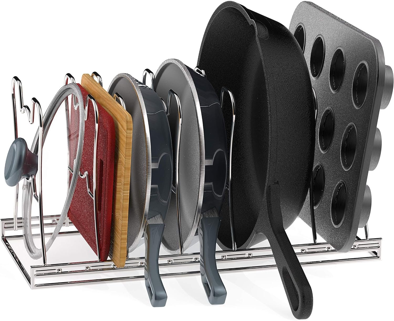 Simple Houseware 7 Adjustable Compartments Pot and Pan Organizer Rack Lid Holder, Chrome