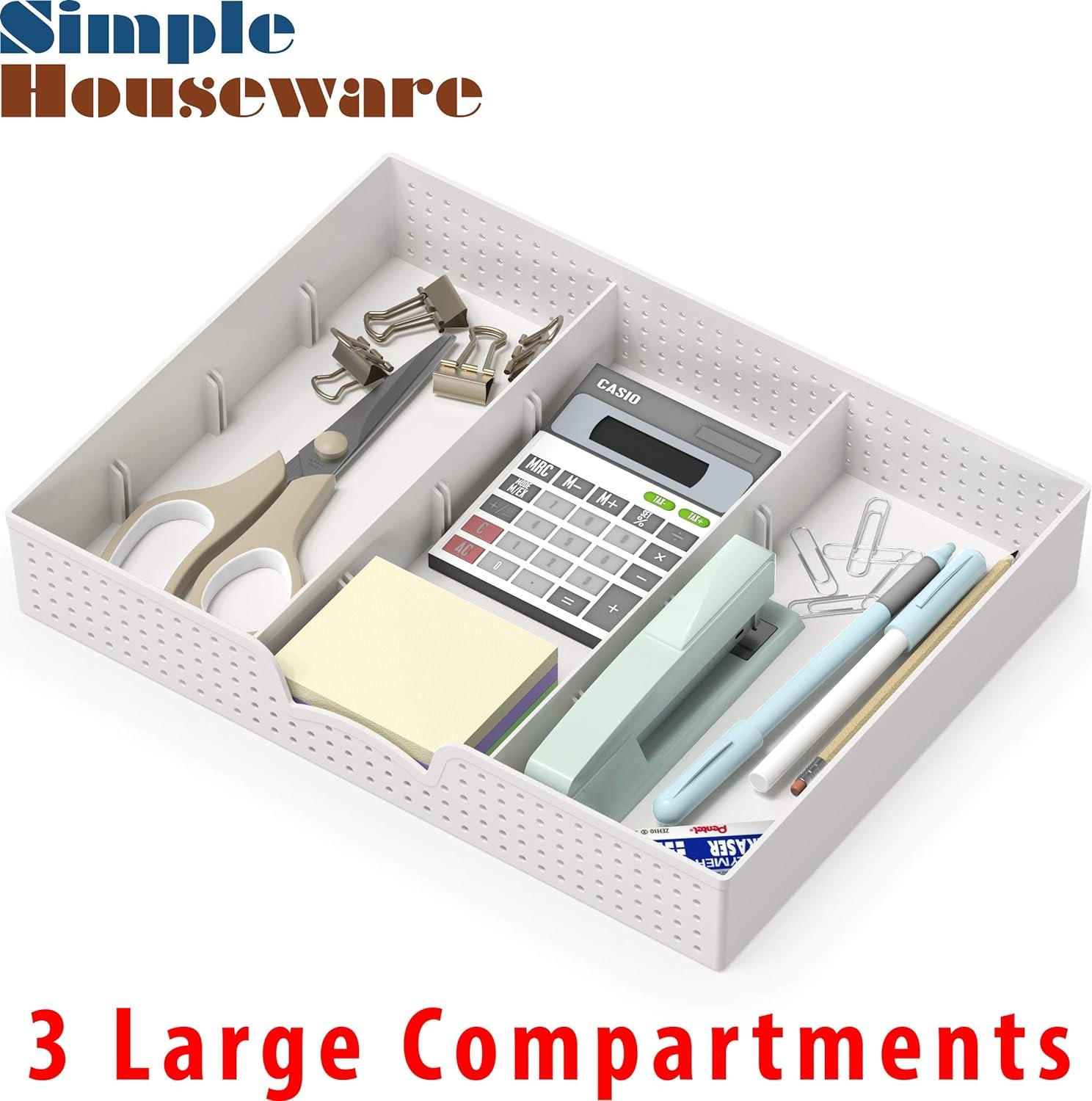Simple Houseware Drawer Organizer Tray with 9 Adjustable Compartments, White Simple Houseware Drawer Organizer Tray with 9 Adjustable Compartments, White