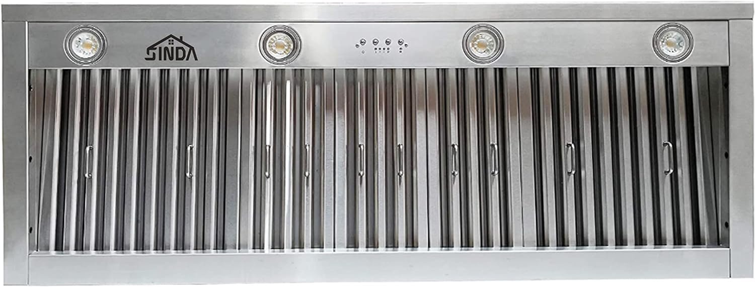 SINDA Handcrafted Stainless Steel Range Hood with Commercial Grade Hood SUS304 Vent with Liner and Fan Motor, Baffle Filter, High CFM, SRH12-4TRW4230R, 42Wx30H, Wall Mount, Brushed Stainless Steel SINDA Handcrafted Stainless Steel Range Hood with Commercial Grade Hood SUS304 Vent with Liner and Fan Motor, Baffle Filter, High CFM, SRH12-4TRW4230R, 42Wx30H, Wall Mount, Brushed Stainless Steel