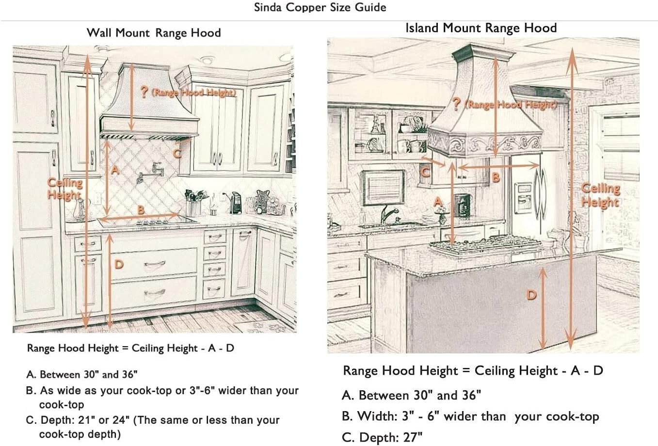 SINDA Handcrafted Stainless Steel Range Hood with Commercial Grade Hood SUS304 Vent with Liner and Fan Motor, Baffle Filter, High CFM, SRH7TRHW4230R, 42Wx30H, Wall Mount, Brushed Stainless Steel