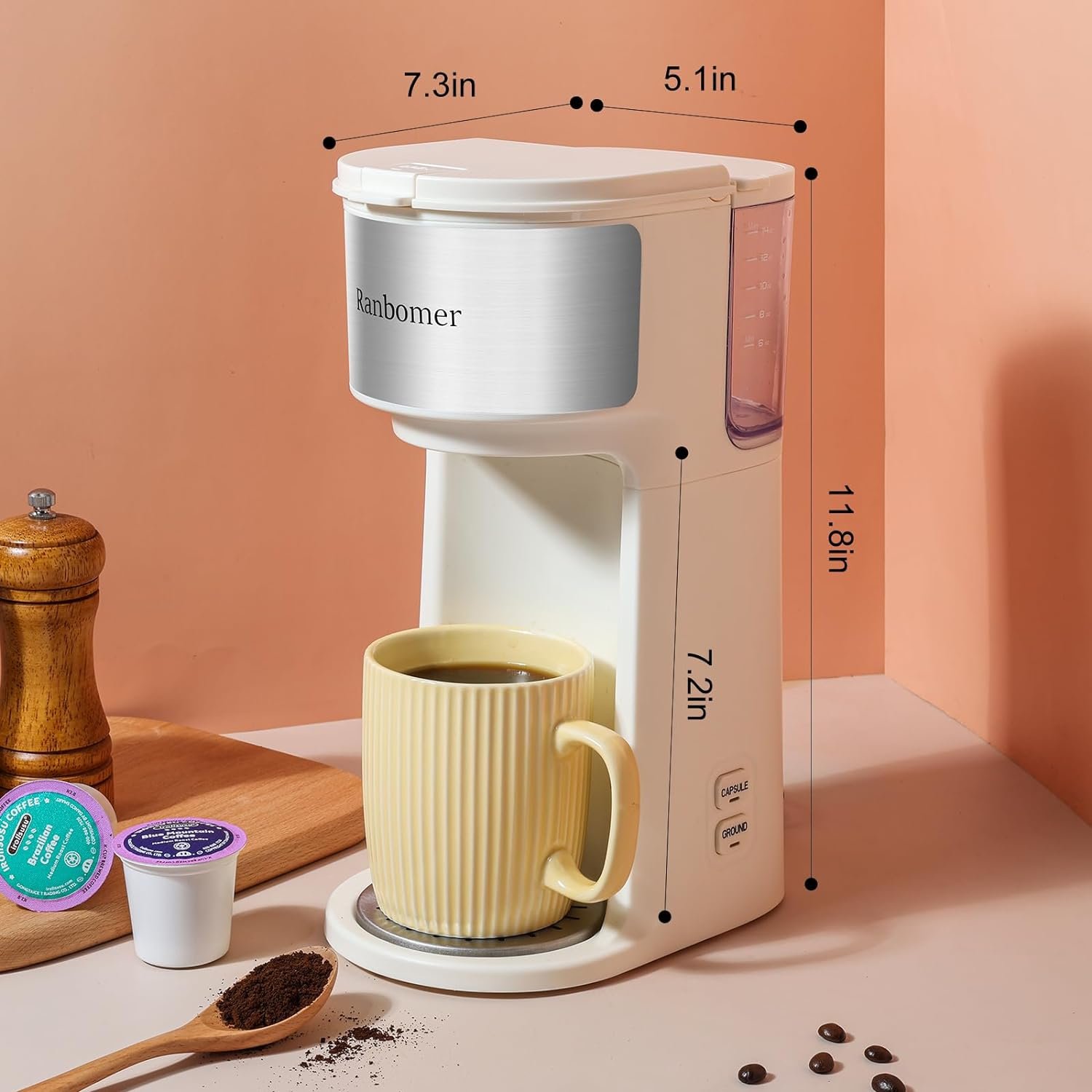 Single Serve Coffee Maker, K Cup and Ground Coffee Machine 2 in 1, 6 to 14 Oz Brew Sizes, Mini One Cup Coffee Maker with Self cleaning Function, Fits Travel Mug, Black Single Serve Coffee Maker, K Cup and Ground Coffee Machine 2 in 1, 6 to 14 Oz Brew Sizes, Mini One Cup Coffee Maker with Self cleaning Function, Fits Travel Mug, Black