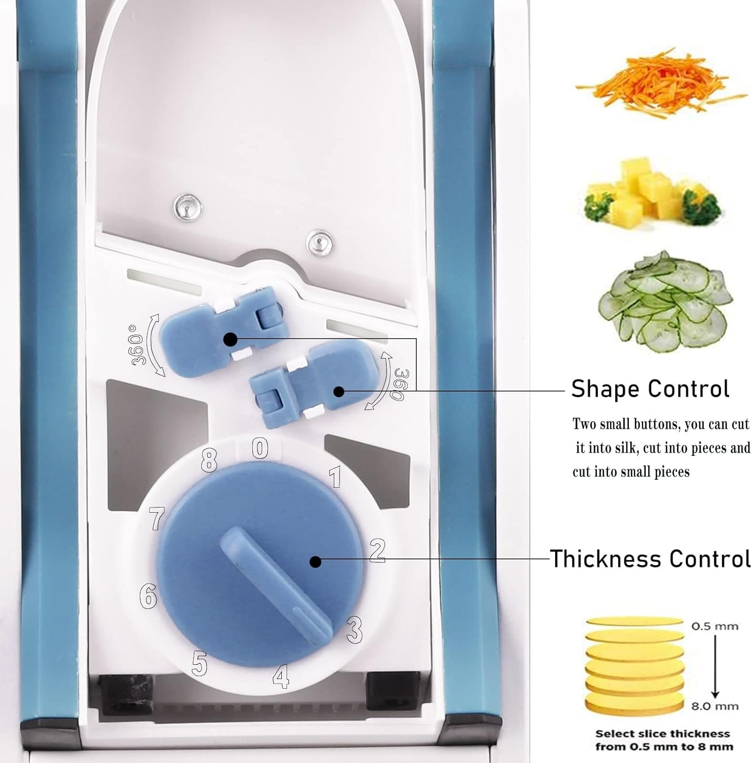 Slicer Safe Mandoline Slicer, Vegetable Slicer, French Fry Slicer, Thickness adjusting Kitchen Slicer, 5 in 1 vegetable slicer (LWQ-BLUE)