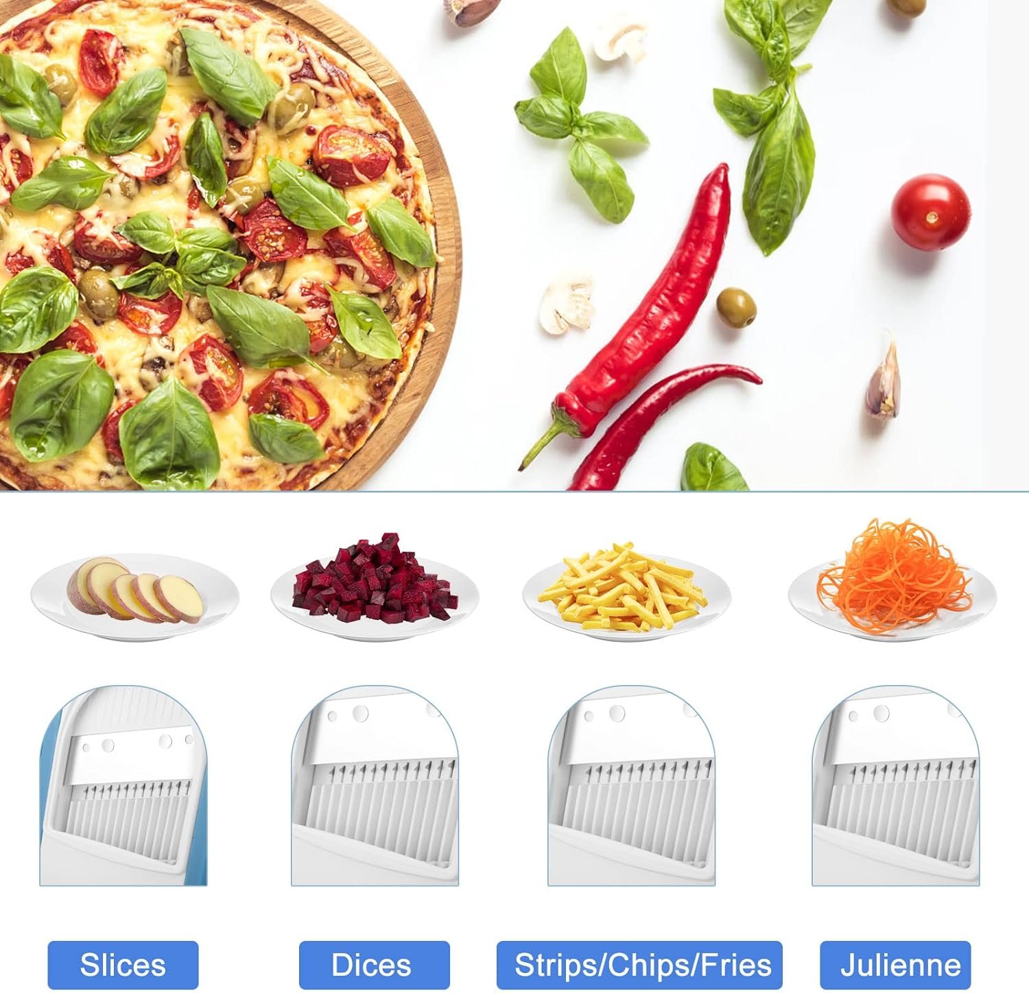 Slicer Safe Mandoline Slicer, Vegetable Slicer, French Fry Slicer, Thickness adjusting Kitchen Slicer, 5 in 1 vegetable slicer (LWQ-BLUE)