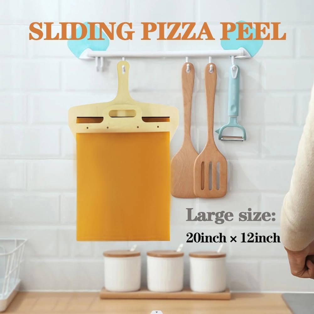 Sliding Pizza Peel 20×12, Pizza Peel Shovel with Handle Non-stick, Easy Transfer for Pizza Dough Sliding Pizza Peel, Pizza Spatula Paddle for Oven
