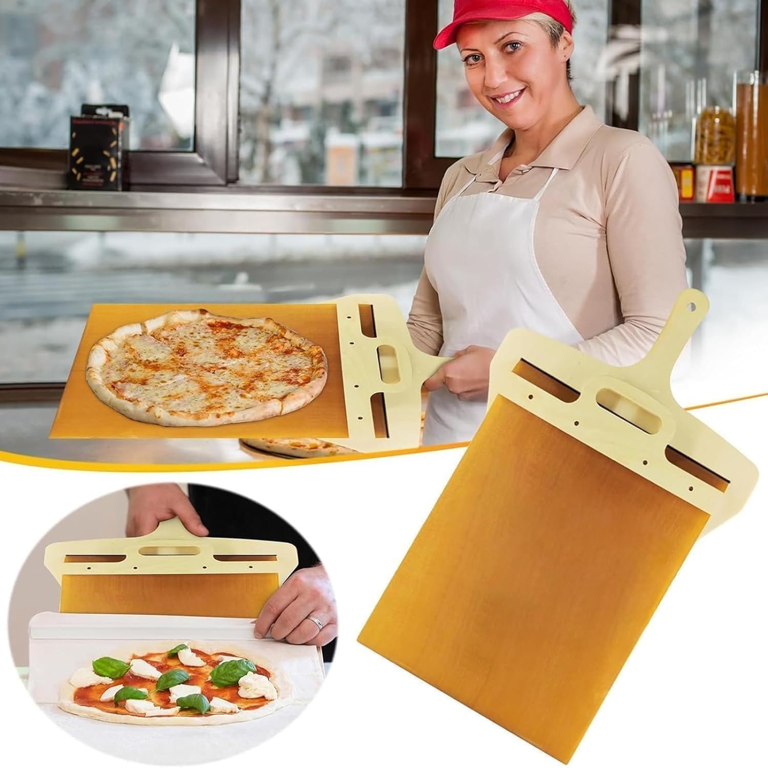 Sliding Pizza Peel, Sliding Pizza Shovel with Handle, Pizza Spatula Paddle for Indoor  Outdoor Ovens, Kitchen Essential Baking Tool for Sliding Pizza Peel, 11.8x21.6 in