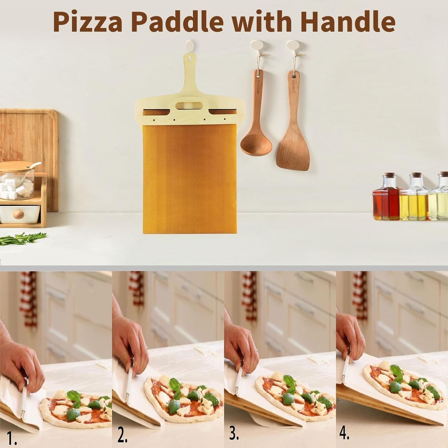 Sliding Pizza Peel, Sliding Pizza Shovel with Handle, Pizza Spatula Paddle for Indoor  Outdoor Ovens, Kitchen Essential Baking Tool for Sliding Pizza Peel, 11.8x21.6 in