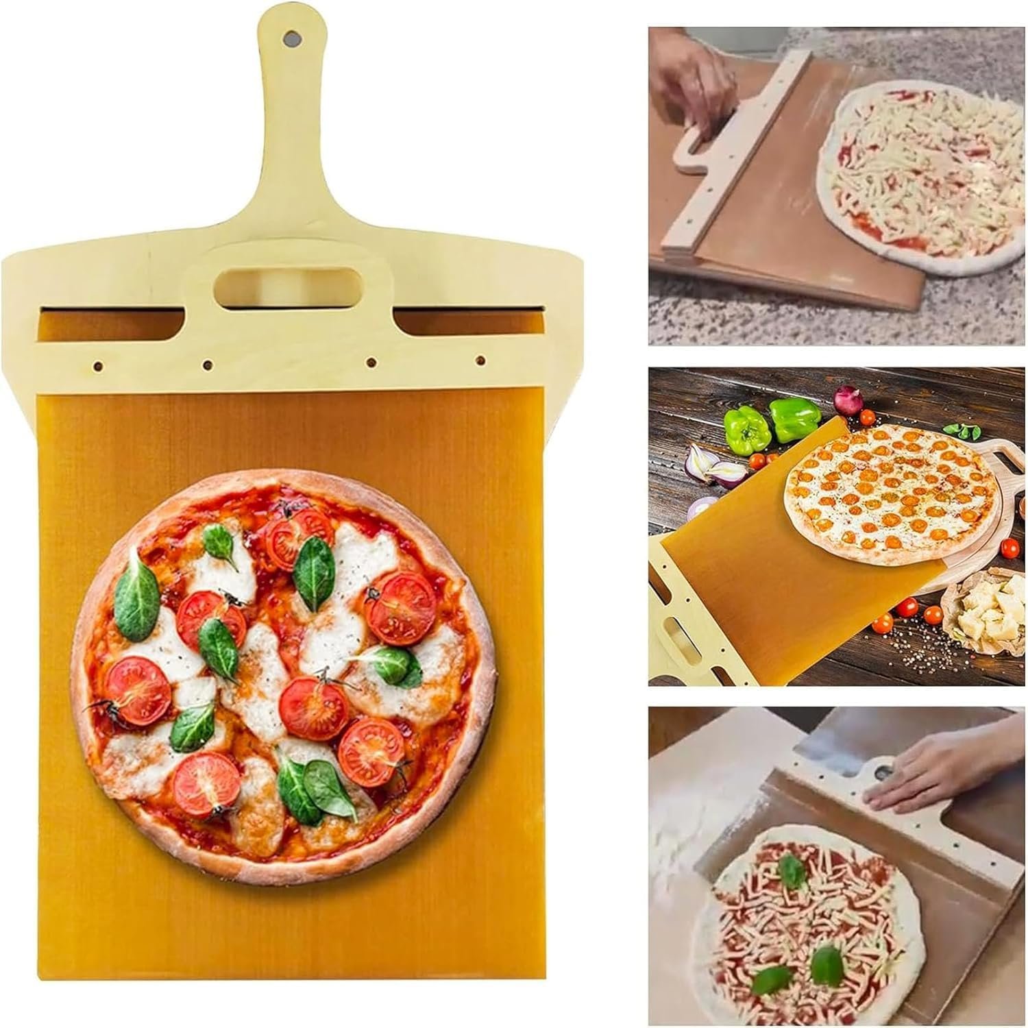 Sliding Pizza Peel, The Pizza Peel That Transfers Pizza Perfectl, Pizza Paddle with Handle, Non-stick, Pizza Spatula Paddle for Indoor  Outdoor Ovens,Pizza Accessories