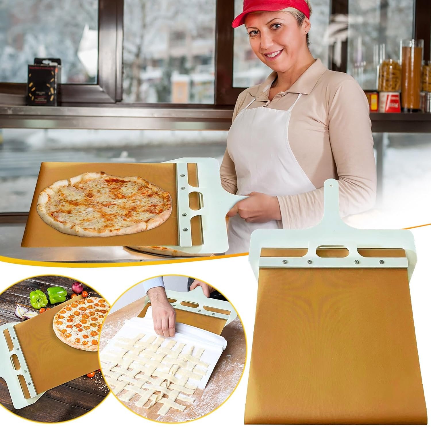 Sliding Pizza Peel, The Pizza Peel That Transfers Pizza Perfectl, Pizza Paddle with Handle, Non-stick, Pizza Spatula Paddle for Indoor  Outdoor Ovens,Pizza Accessories