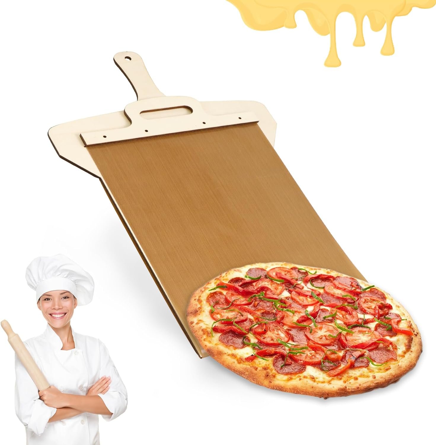 Sliding Pizza Peel, Wooden Pizza Paddle with Smooth Handle for Transfer the Pizza Crust, Pizza Oven Accessories, Non Stick Pizza Peel for Pizza  Bread