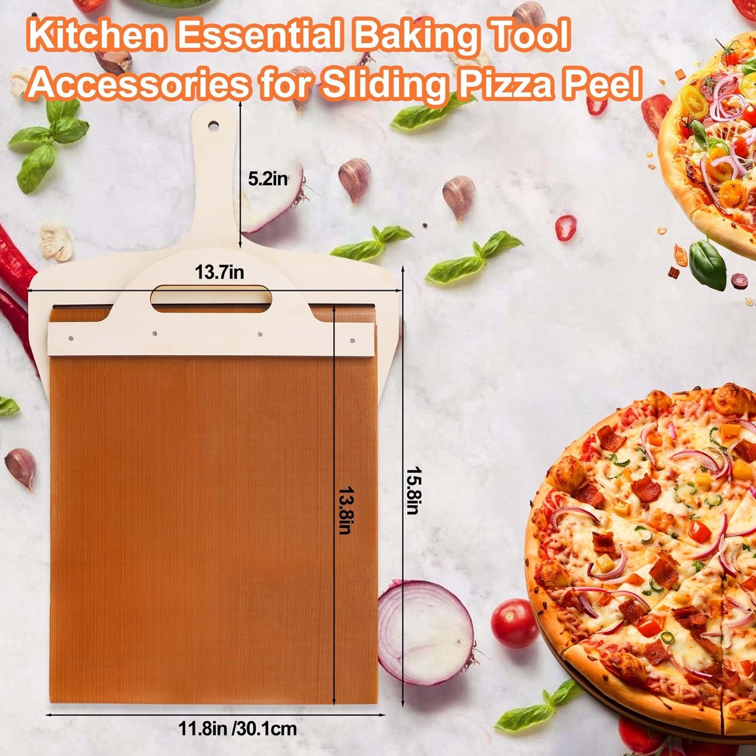 Sliding Pizza Peel,Pizza Peel Perfectly Smart Transfer Slider,Easy Sliding Pizza Shovel Spatula Paddle,Magic Pizza Boards Slide Tools with Wood Handle for Indoor  Outdoor Ovens Accessories