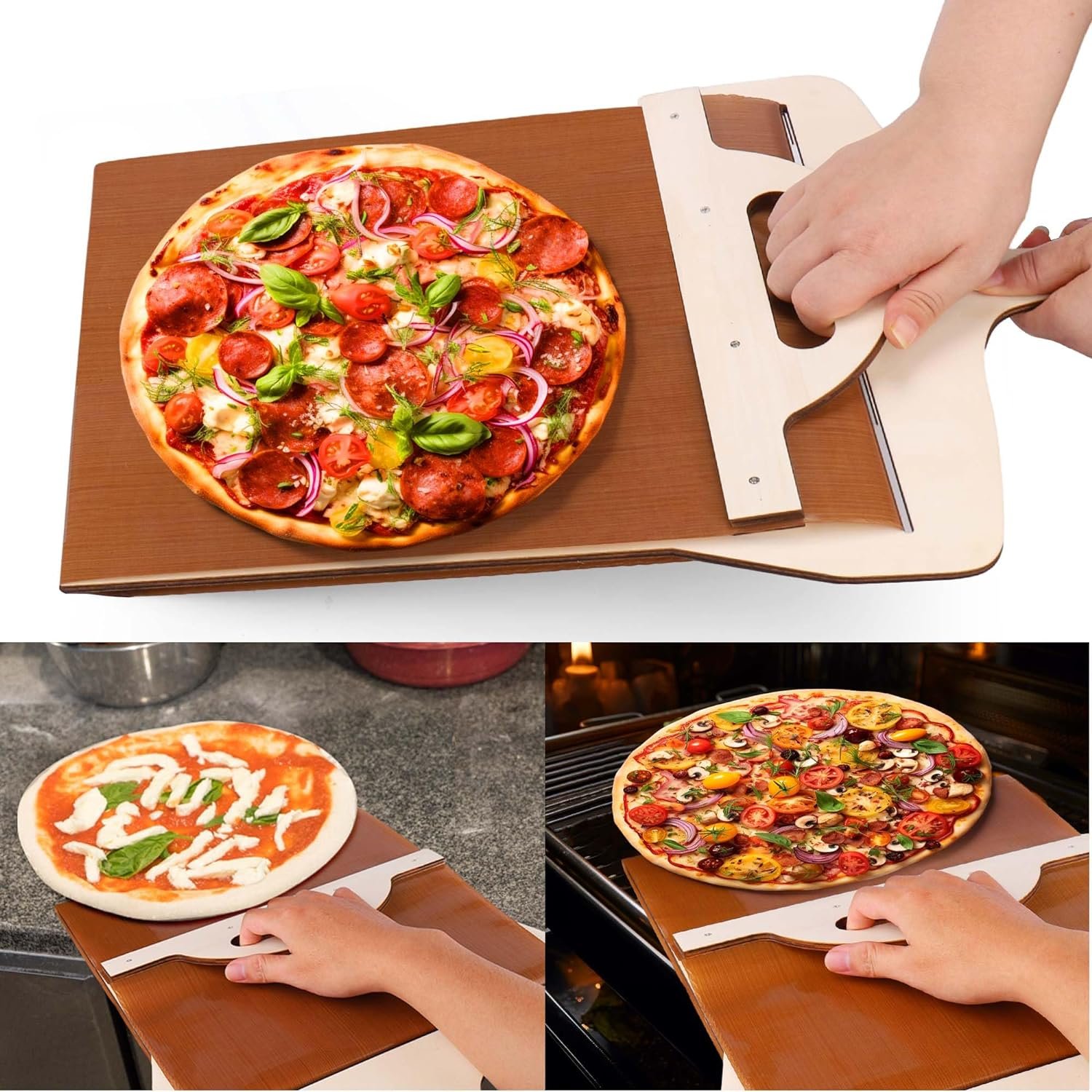 Sliding Pizza Peel,Pizza Peel Perfectly Smart Transfer Slider,Easy Sliding Pizza Shovel Spatula Paddle,Magic Pizza Boards Slide Tools with Wood Handle for Indoor  Outdoor Ovens Accessories