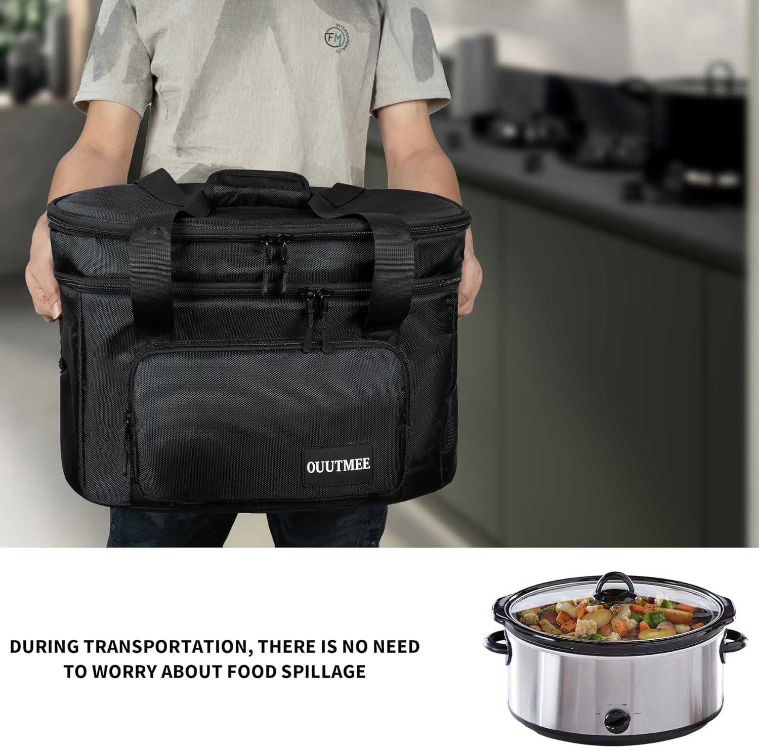 Slow Cooker Travel Bag, 2 Layers Slow Cooker Carrier, Compatible with 6, 7, 8 Quart Crock-Pot, Insulated Travel Carrier with Easy to Clean Lining