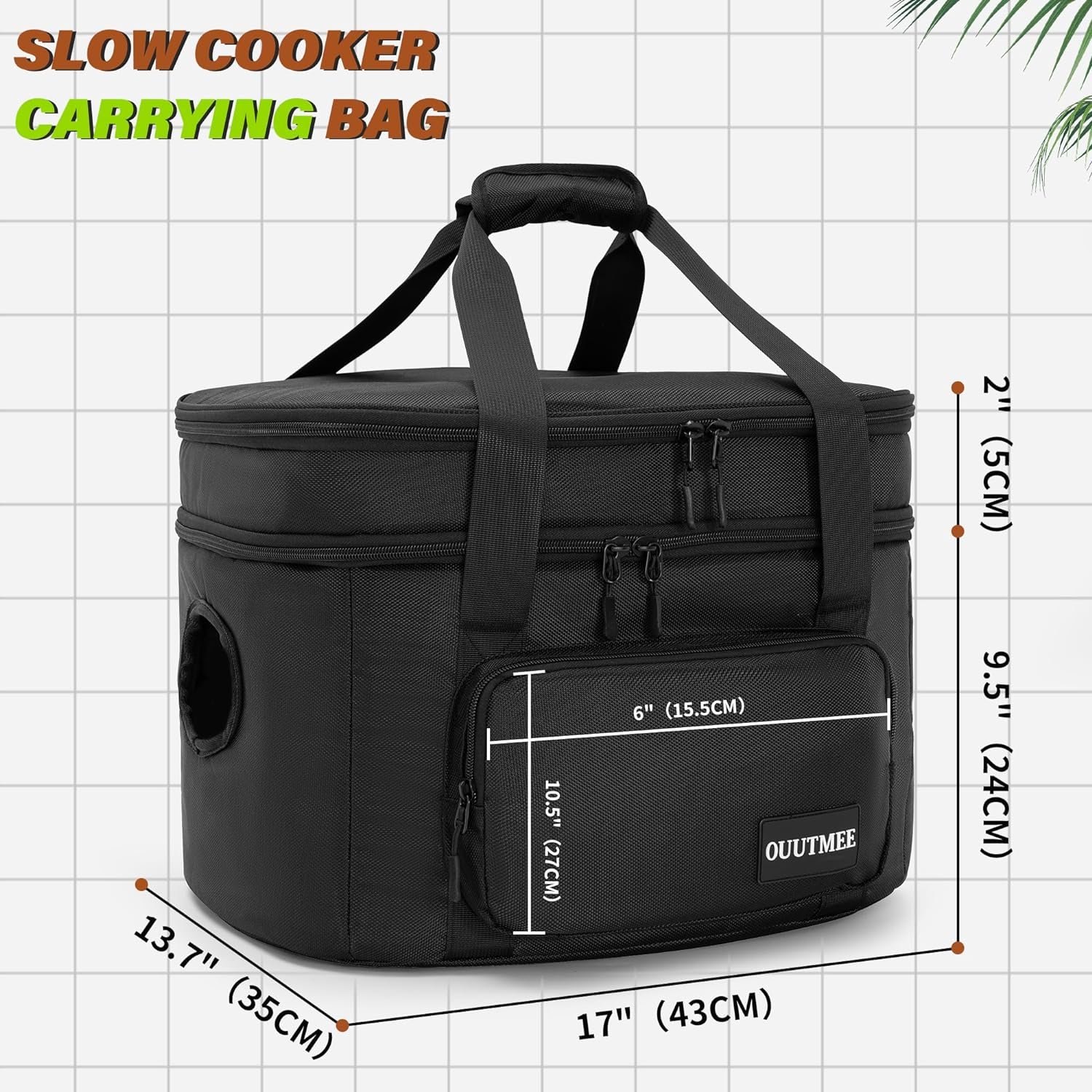 Slow Cooker Travel Bag, 2 Layers Slow Cooker Carrier, Compatible with 6, 7, 8 Quart Crock-Pot, Insulated Travel Carrier with Easy to Clean Lining