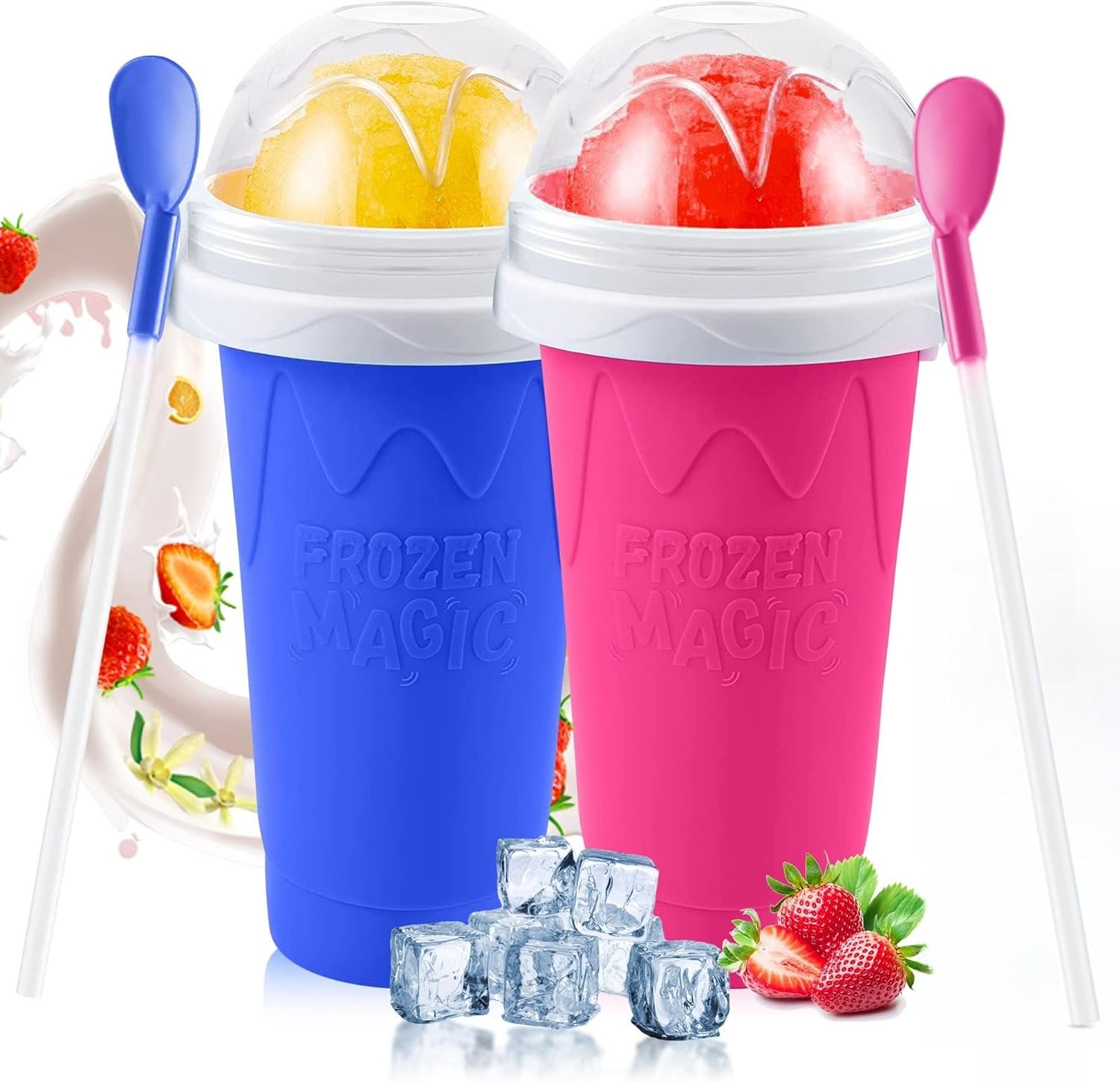 Slushie Cup slushie maker cup ，Magic Quick Frozen Smoothies Cup，Slushie Machine for Home Squeeze Slushie Cup ，diy slushie maker cup Gifts (Blue+red)