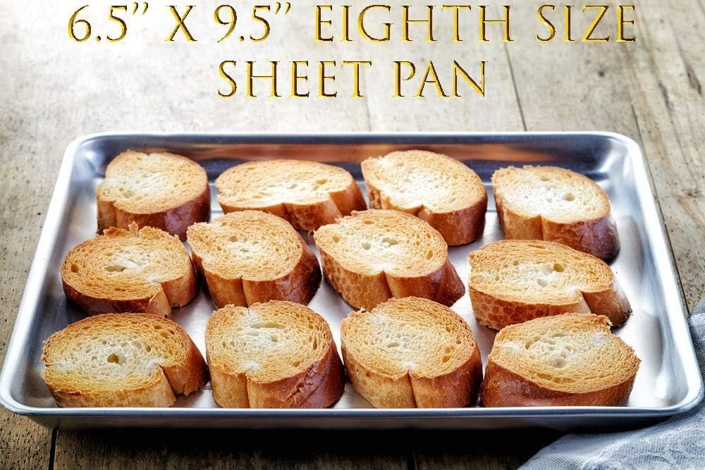 Small Baking Sheet Pan, 1/8 Aluminum Cookie Sheets for Baking, Toaster Oven Pans Heavy Duty, Deep Edge, Set of 3