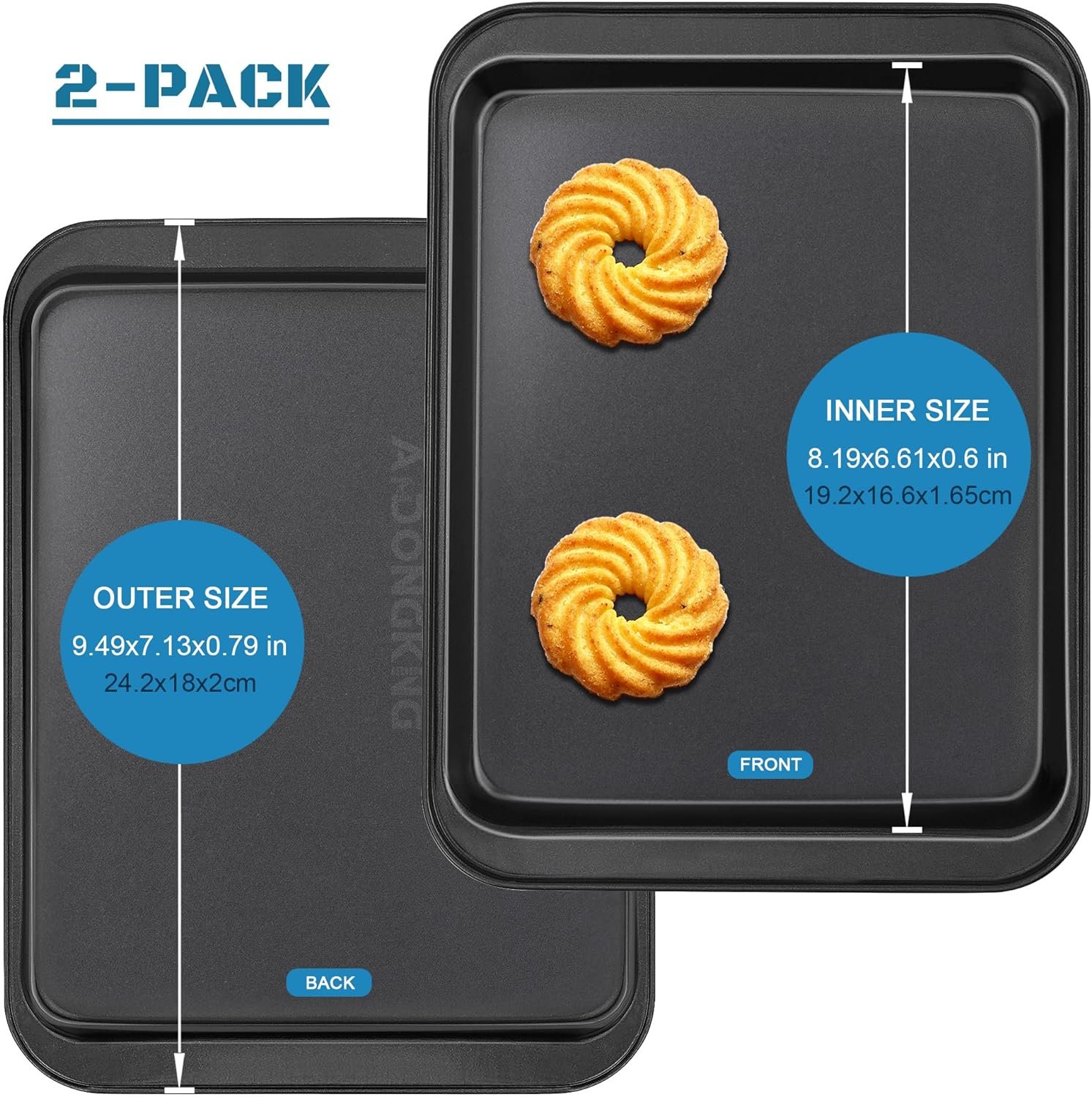 Small Cookie Sheets, Baking Pans, Nonstick Carbon Steel Baking Sheets, 2-Pack, 9.5 X 7.1 Inches (Inner 7.5 X 6)